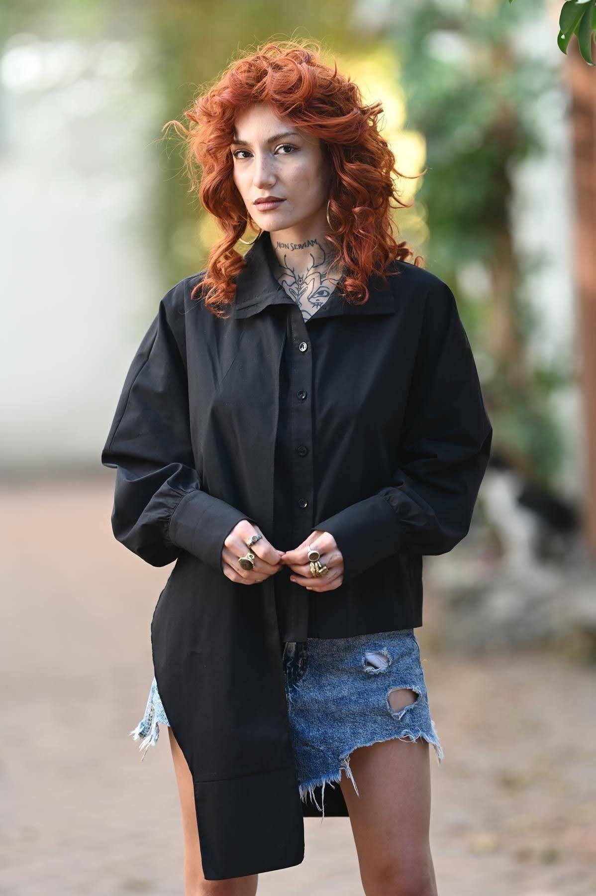 Black Collar Detail Shirt