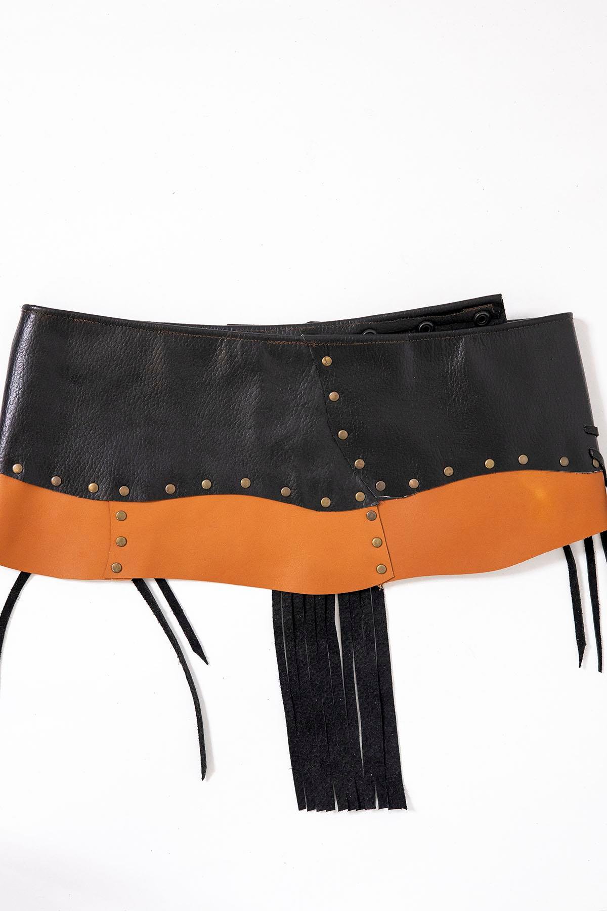 Siyah Doğal Taşlı Deri Kemer