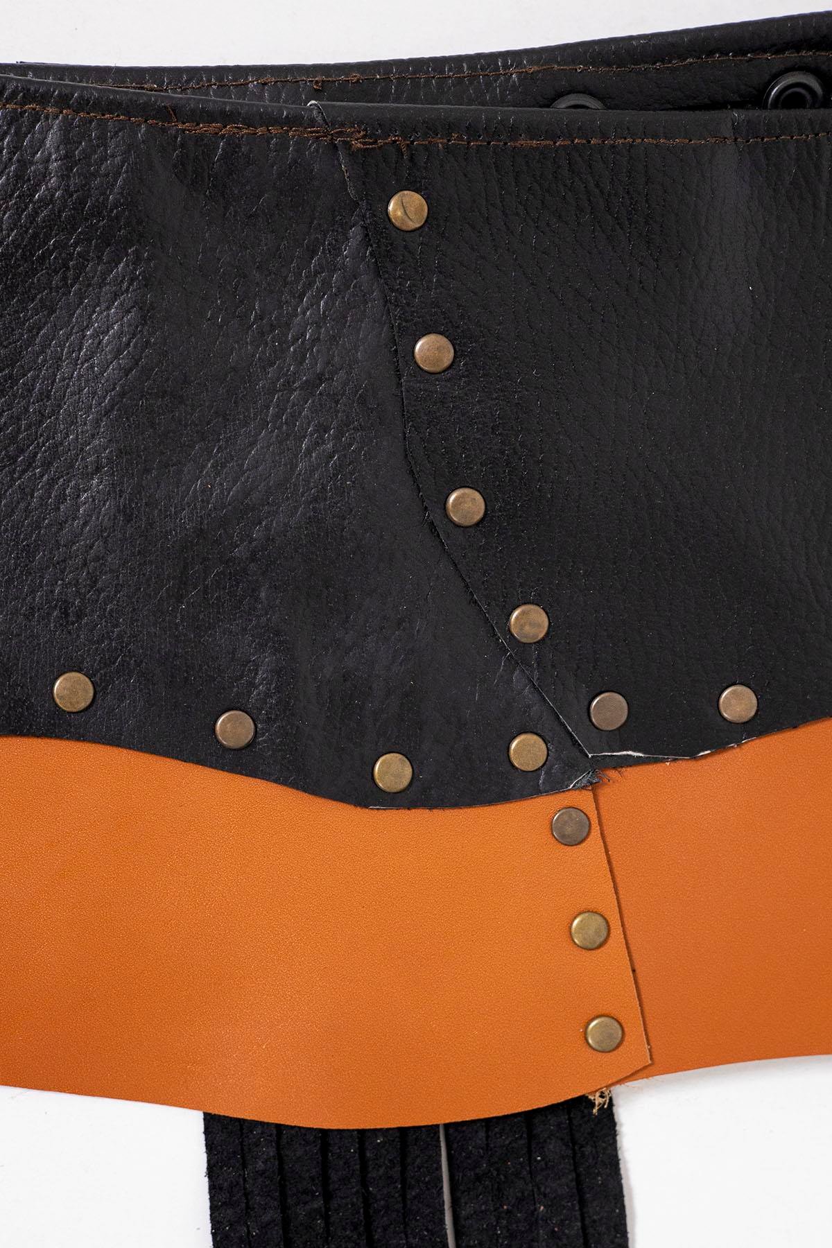 Siyah Doğal Taşlı Deri Kemer