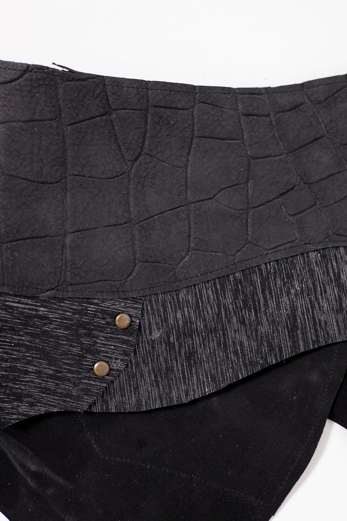 Siyah Doğal Taşlı Gizli Cepli Deri Kemer