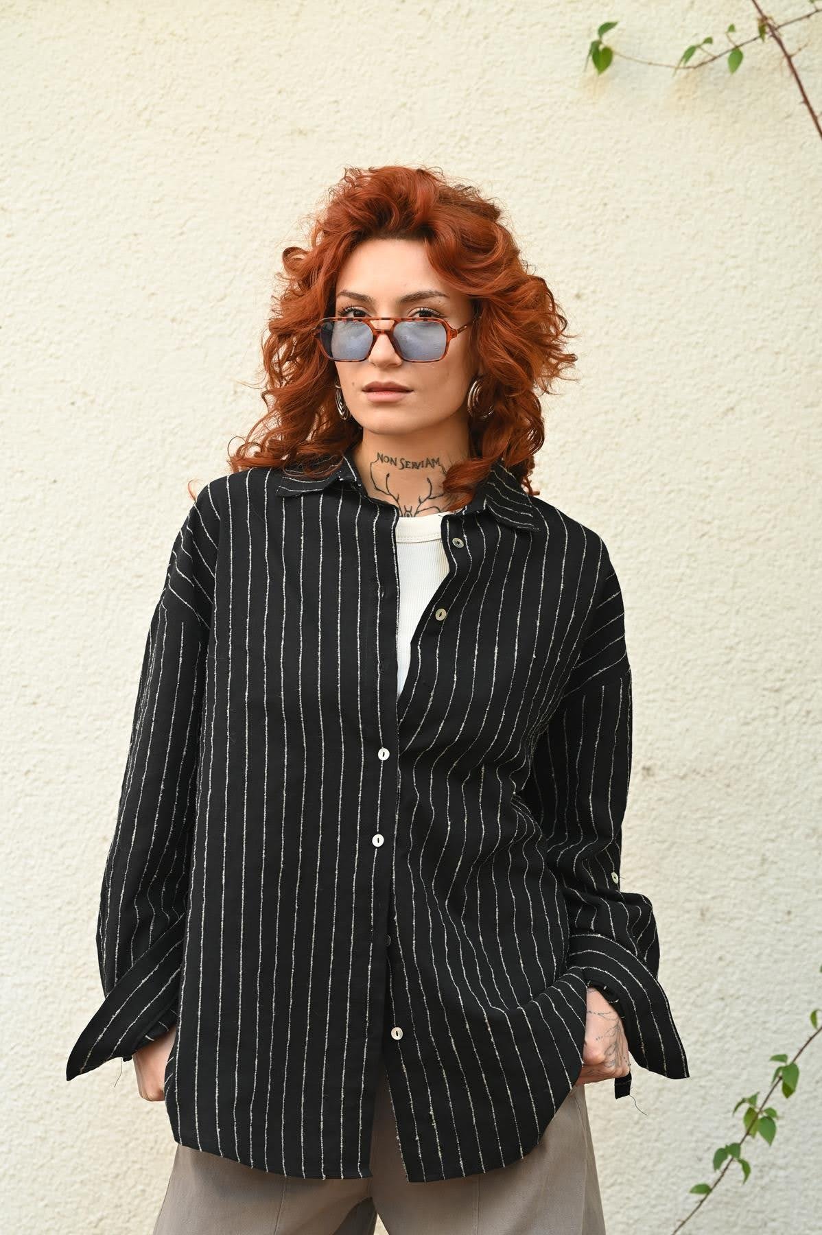 Black Striped Linen Shirt