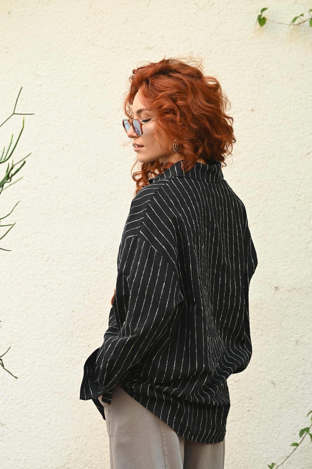 Black Striped Linen Shirt