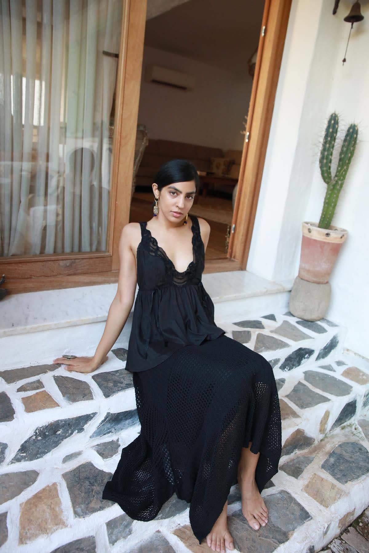 Black Knit Skirt with Interlining