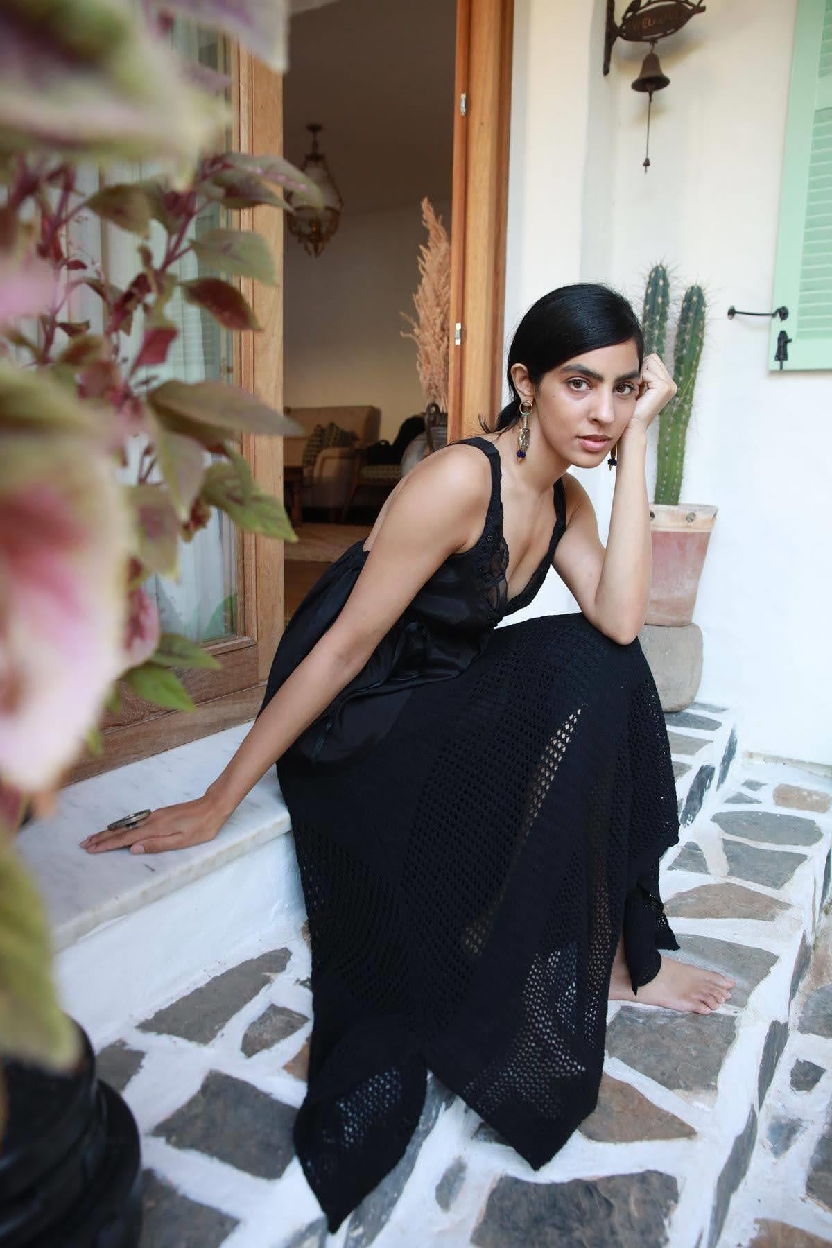 Black Knit Skirt with Interlining