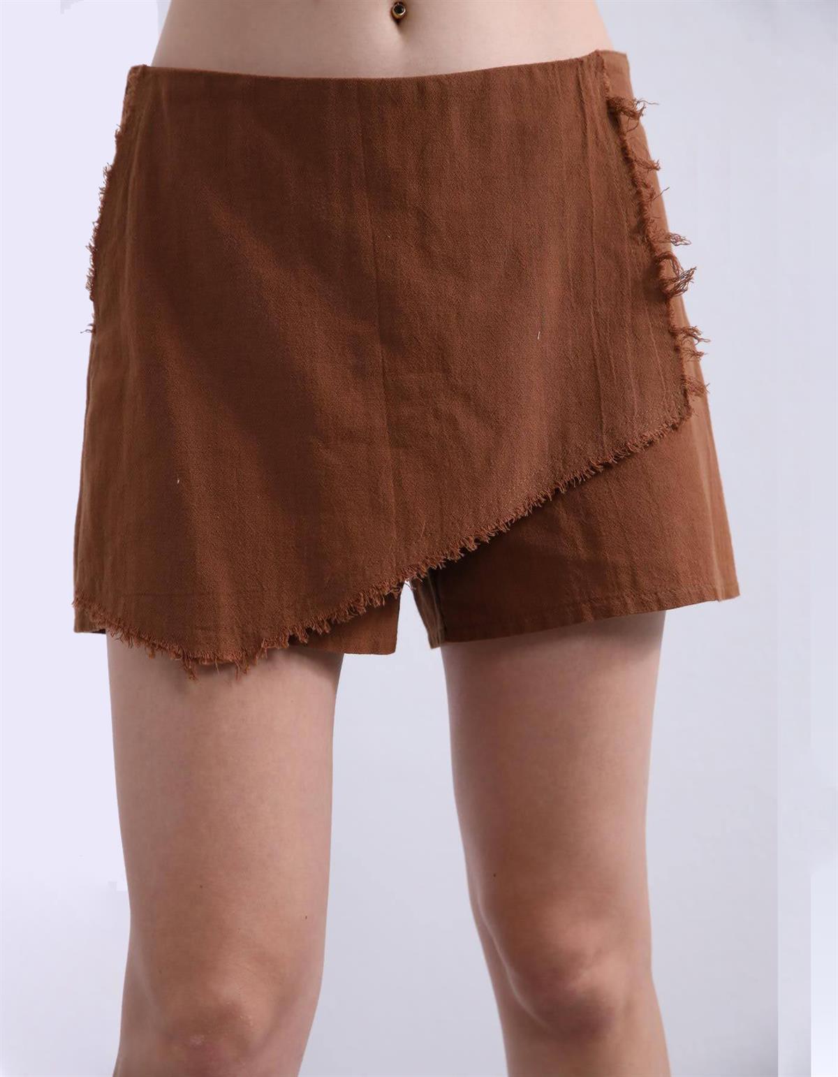  Kahverengi Kapaklı Saçaklı Şort