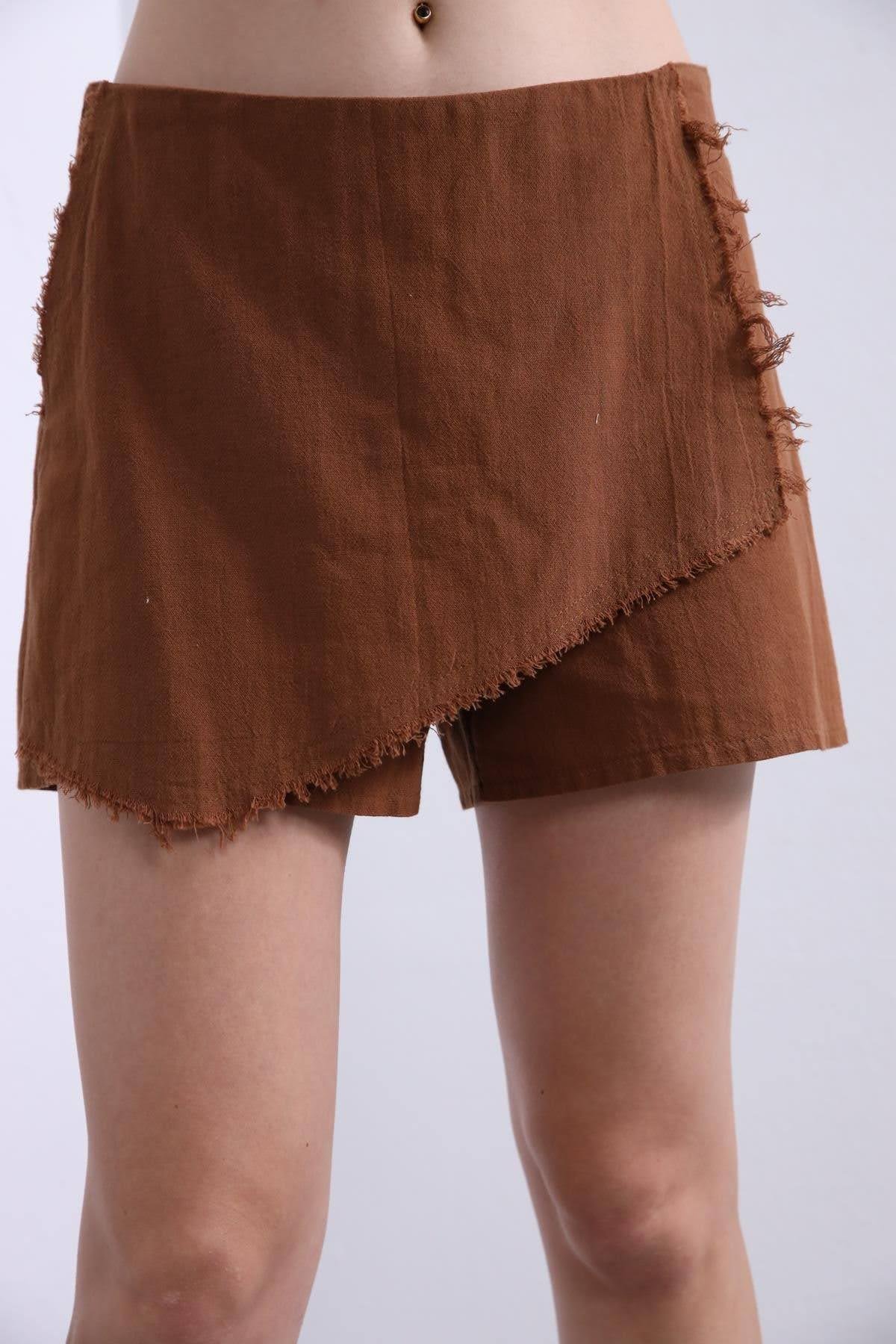  Kahverengi Kapaklı Saçaklı Şort