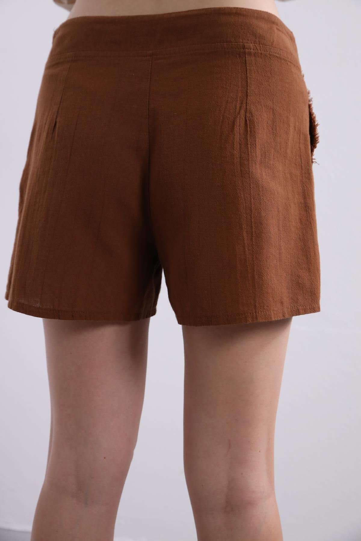  Kahverengi Kapaklı Saçaklı Şort
