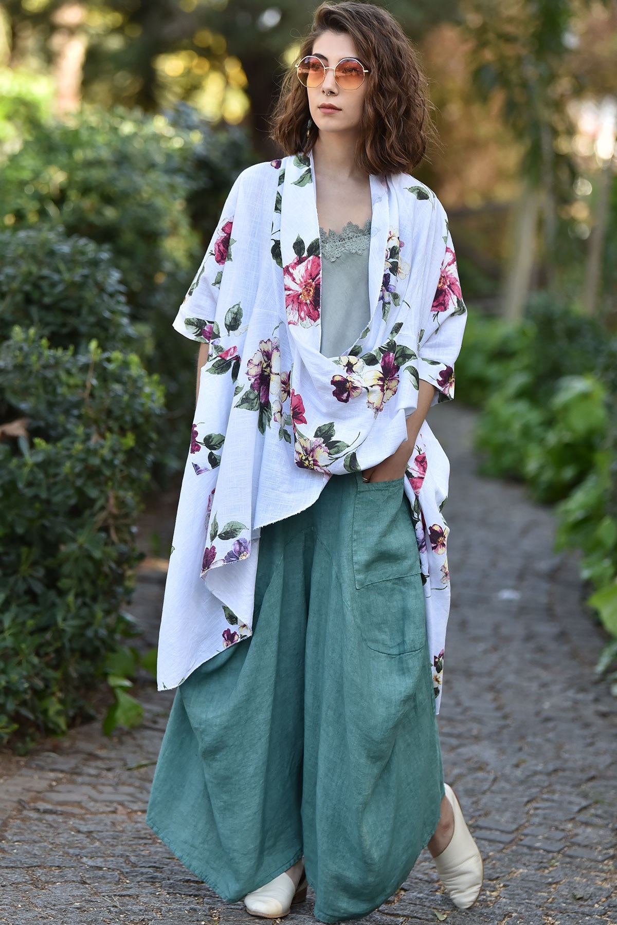 Su Yeşili Kontes Keten Şalvar