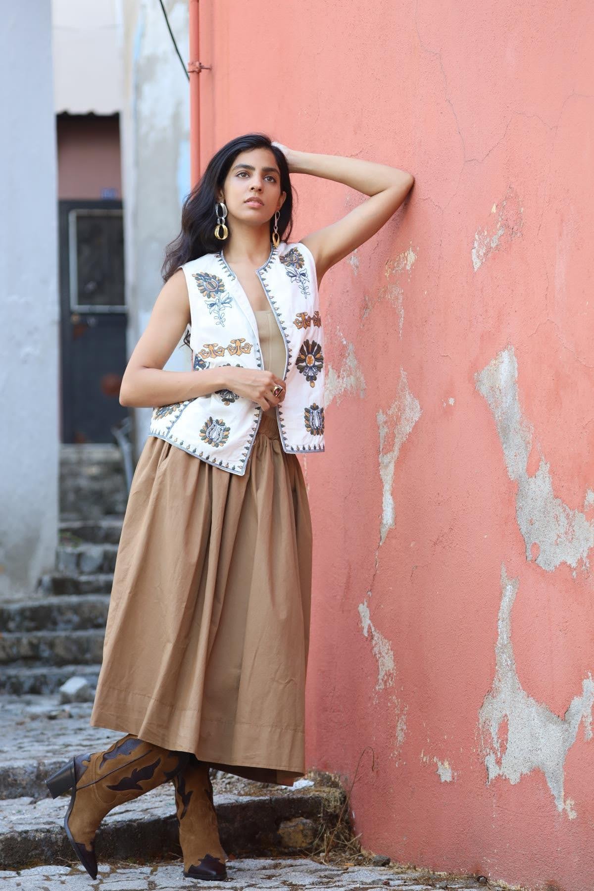 Sütlü Kahve Beli Lastikli Kloş Etek