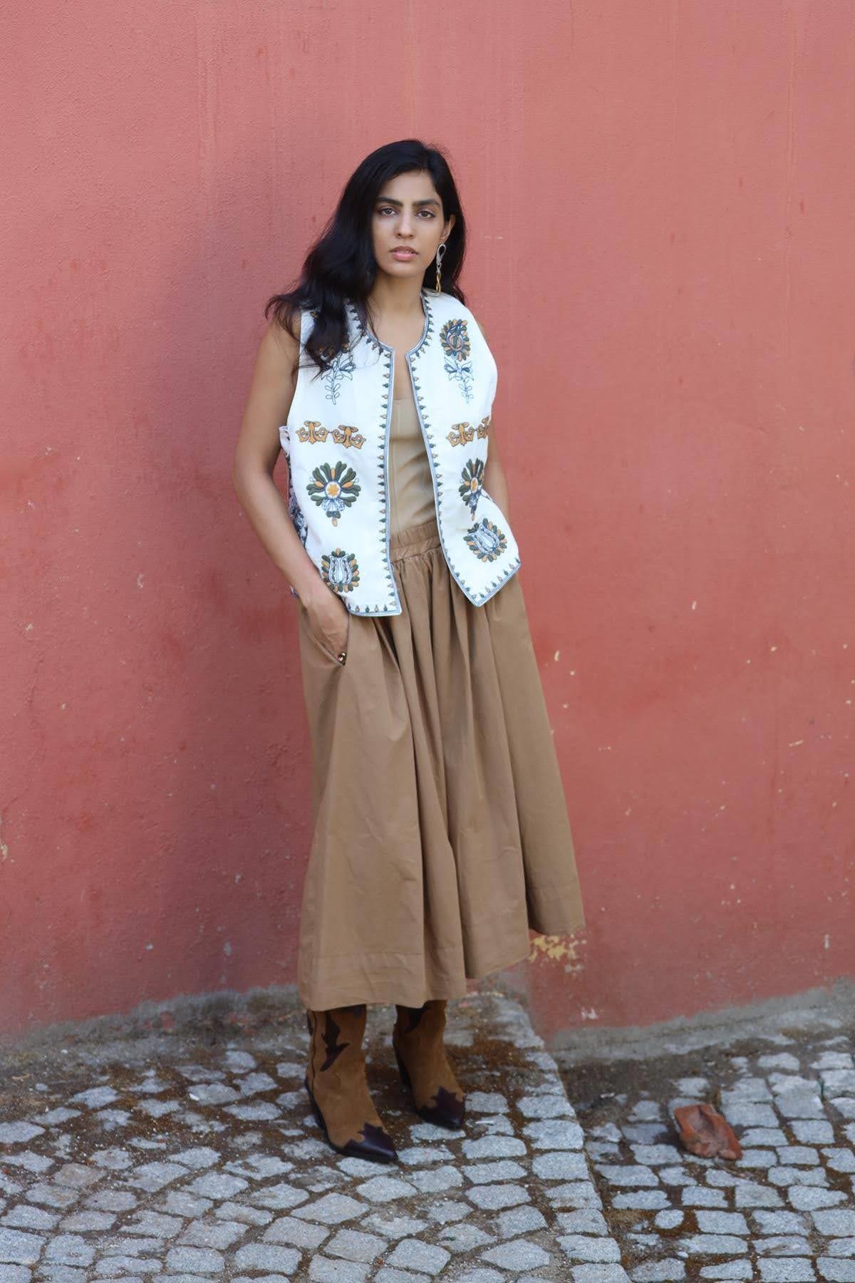 Sütlü Kahve Beli Lastikli Kloş Etek