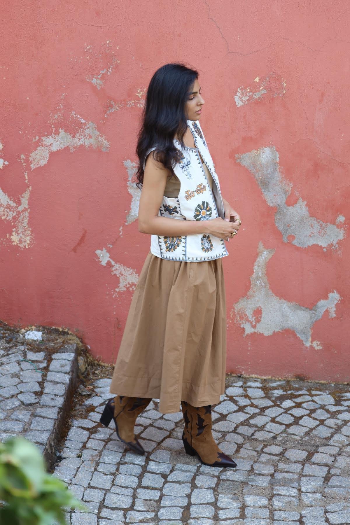 Sütlü Kahve Beli Lastikli Kloş Etek