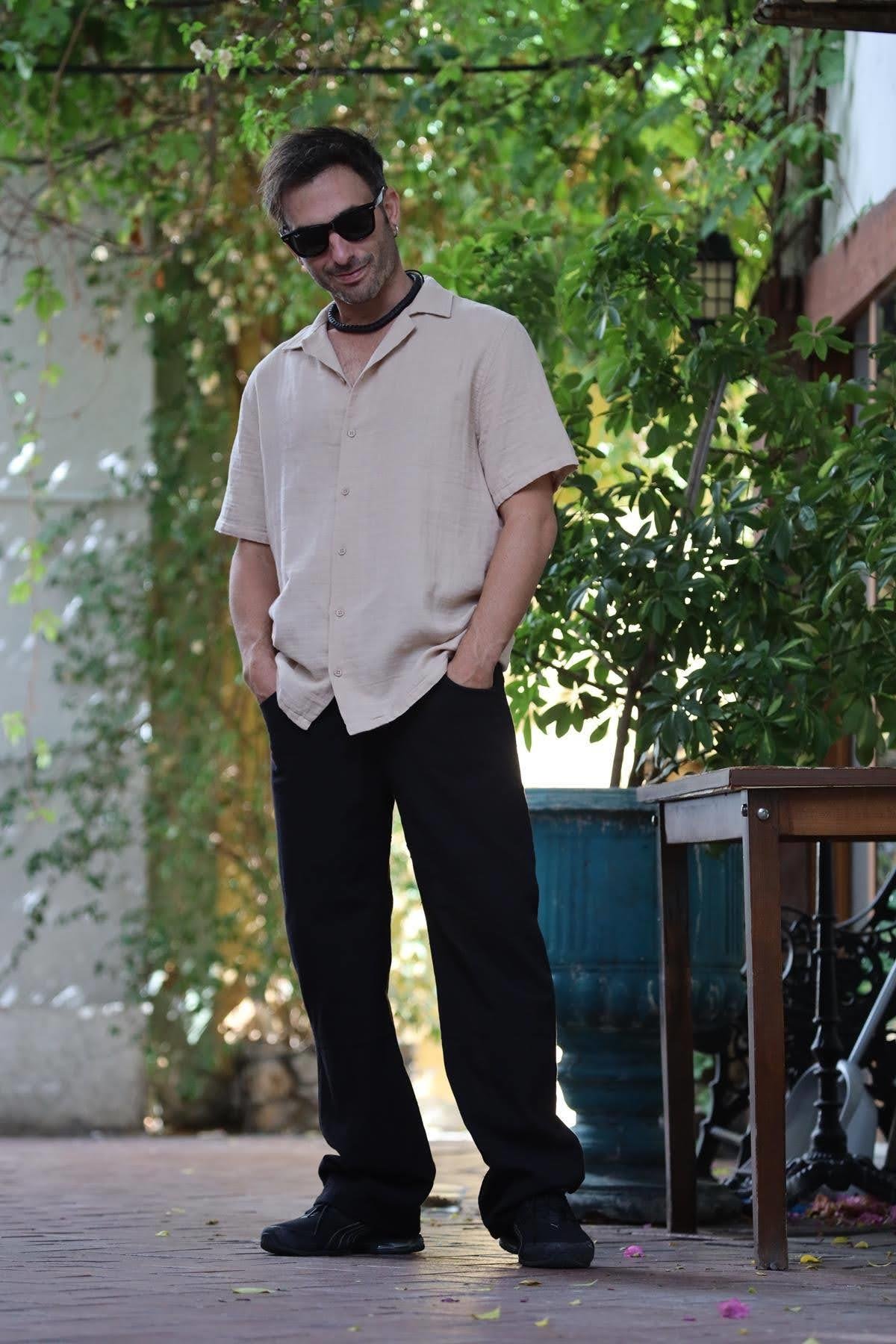 Sütlü Kahve Kısa Kollu Erkek Gömlek