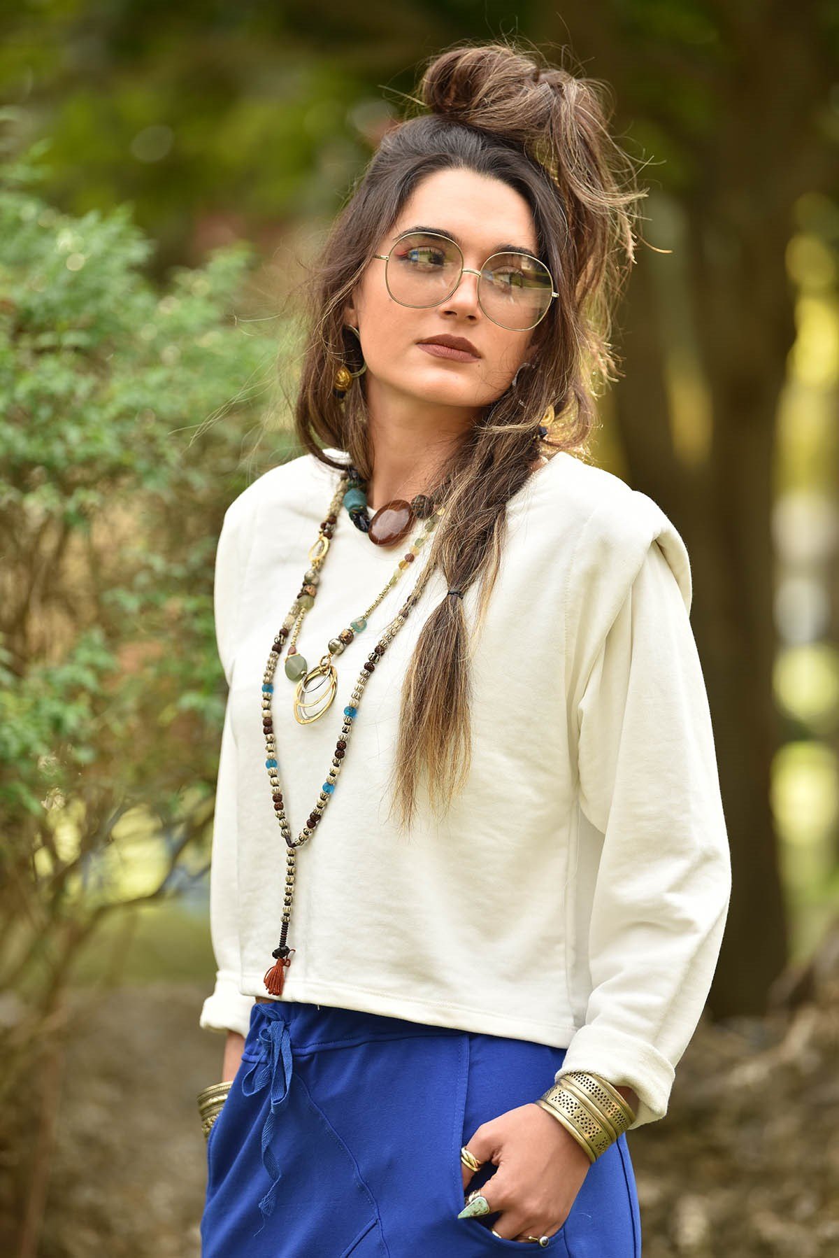  Beyaz Vatkalı Uzun Kol Sweat