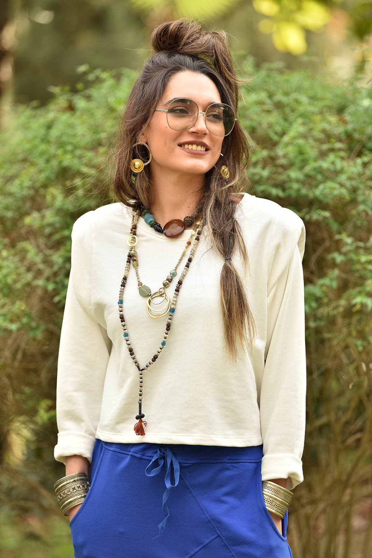  Beyaz Vatkalı Uzun Kol Sweat