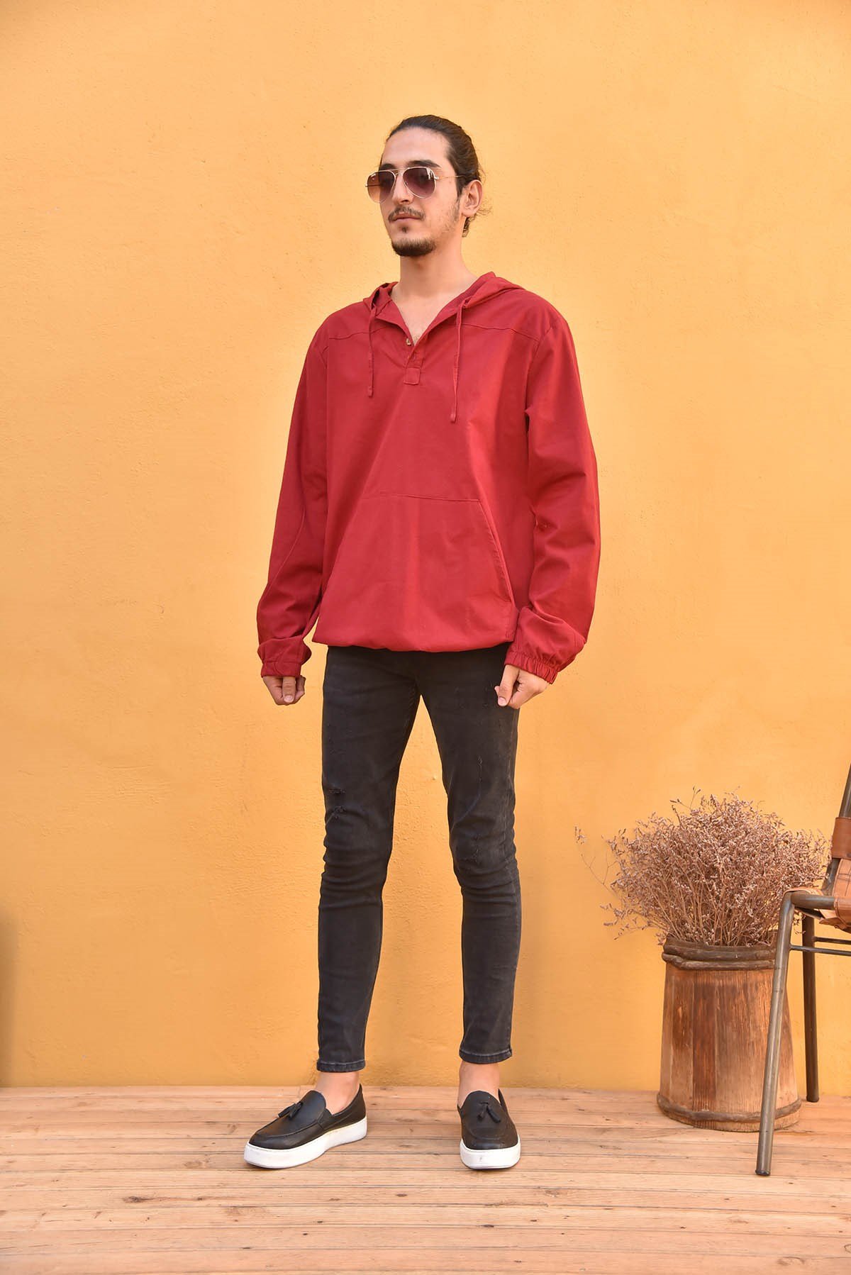 Bordo Kapşonlu Erkek Sweatshirt - Şaman Butik Bordo Kapşonlu Erkek Sweatshirt