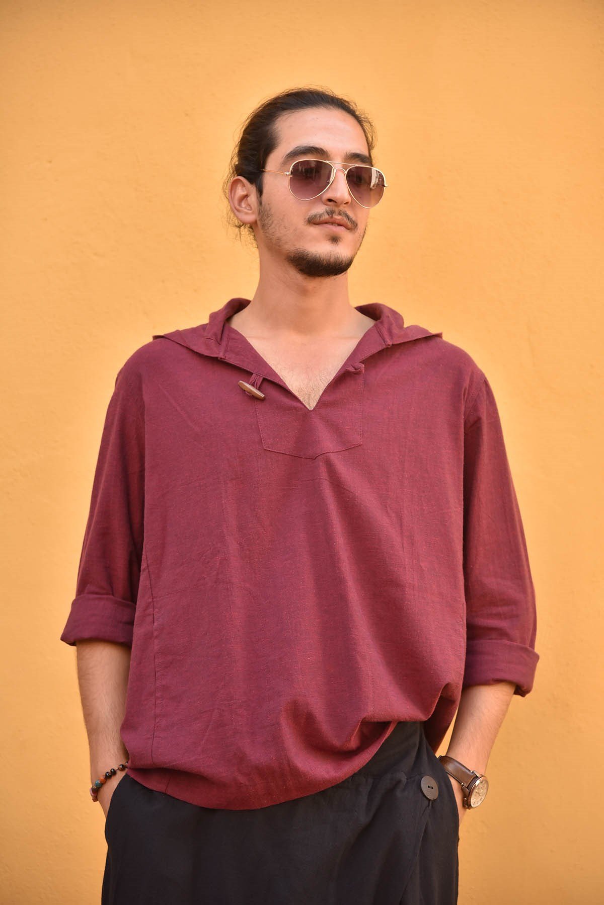 Bordo Kapşonlu Erkek Sweatshirt - Şaman Butik Bordo Kapşonlu Erkek Sweatshirt