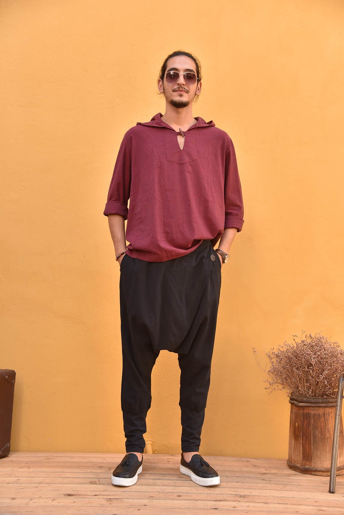 Bordo Kapşonlu Erkek Sweatshirt - Şaman Butik Bordo Kapşonlu Erkek Sweatshirt