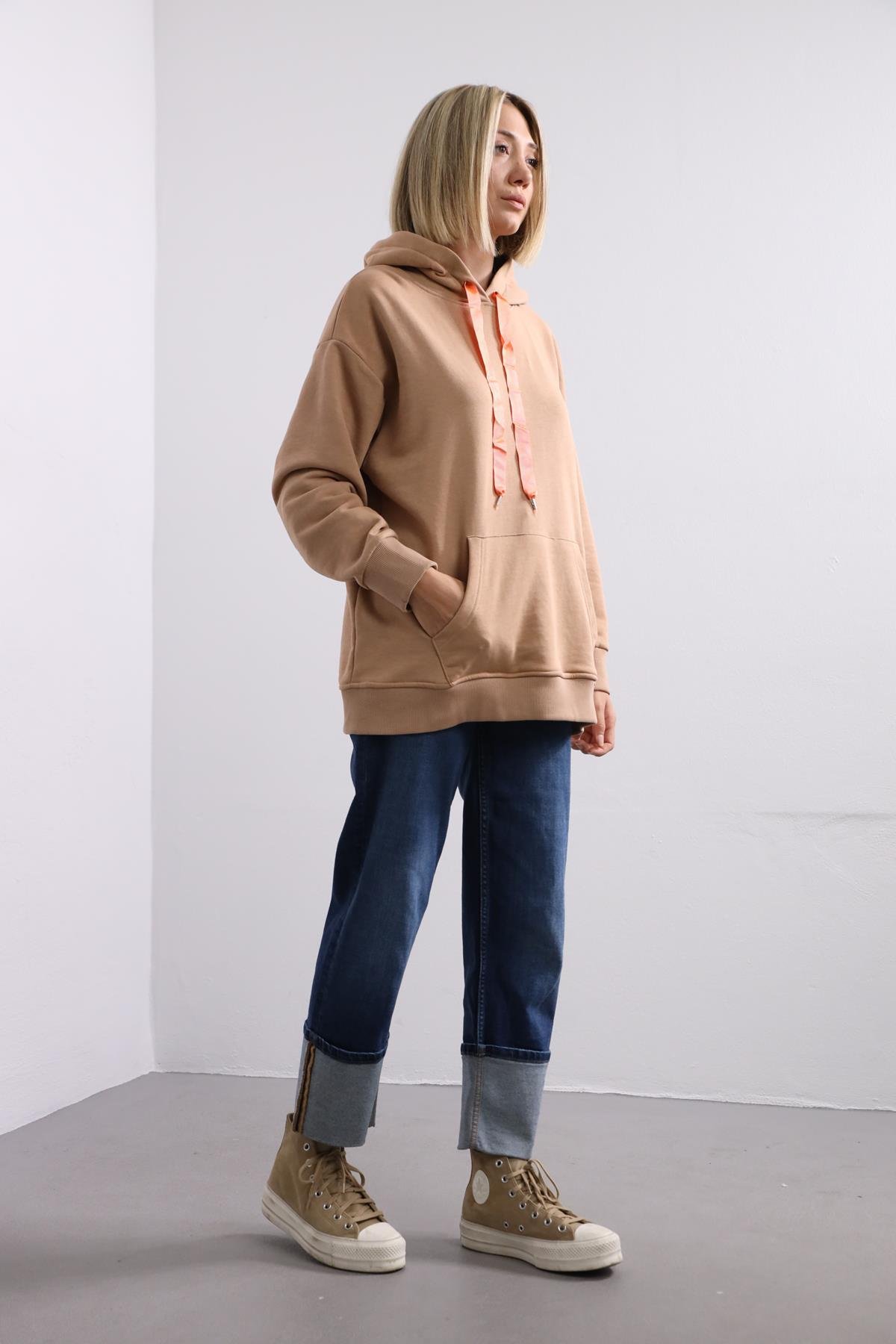 Camel Kangaroo Pocket Hoodie - Şaman Butik | Shop Online Camel Kangaroo Pocket Hoodie