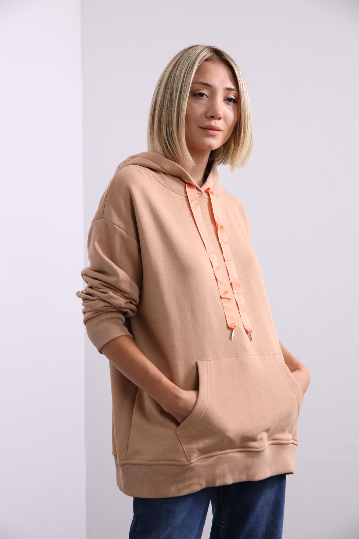 Camel Kangaroo Pocket Hoodie - Şaman Butik | Shop Online Camel Kangaroo Pocket Hoodie