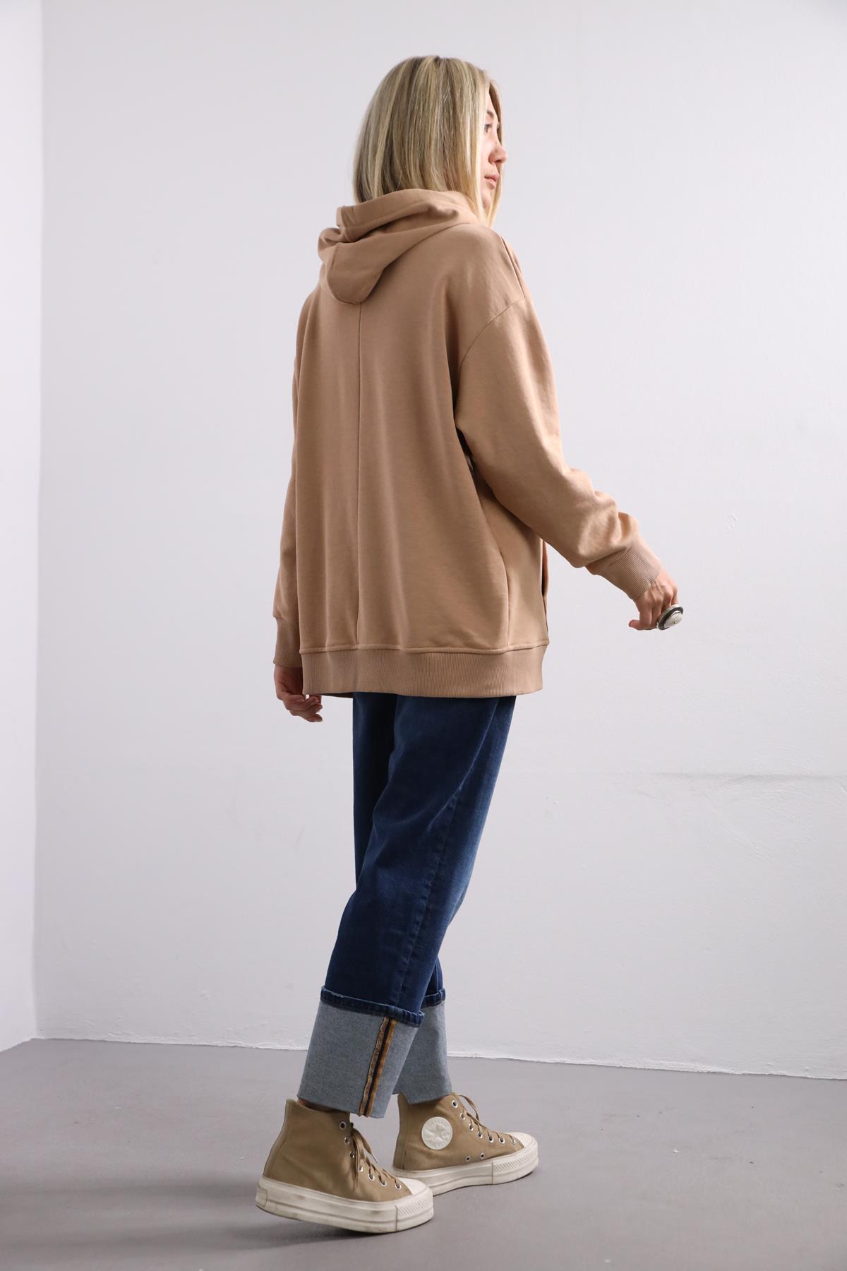 Camel Kangaroo Pocket Hoodie - Şaman Butik | Shop Online Camel Kangaroo Pocket Hoodie
