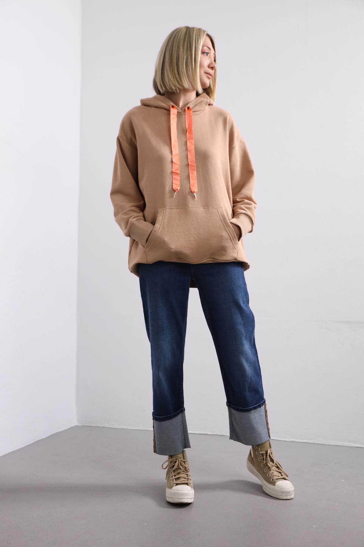 Camel Kangaroo Pocket Hoodie - Şaman Butik | Shop Online Camel Kangaroo Pocket Hoodie