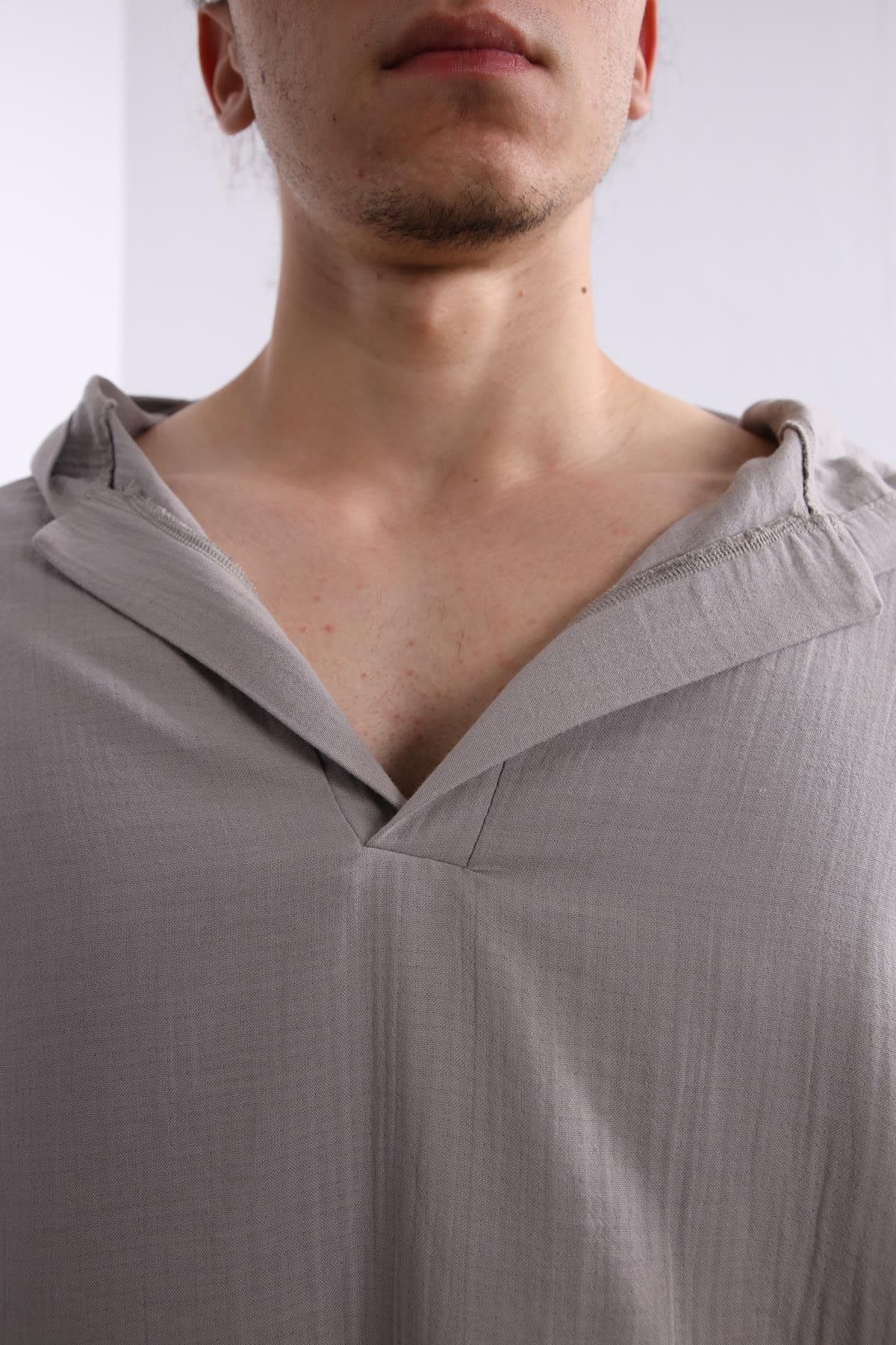  Gri Kapüşonlu Müslin Sweat