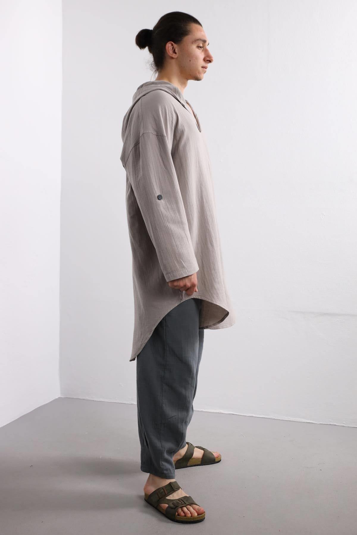  Gri Kapüşonlu Müslin Sweat