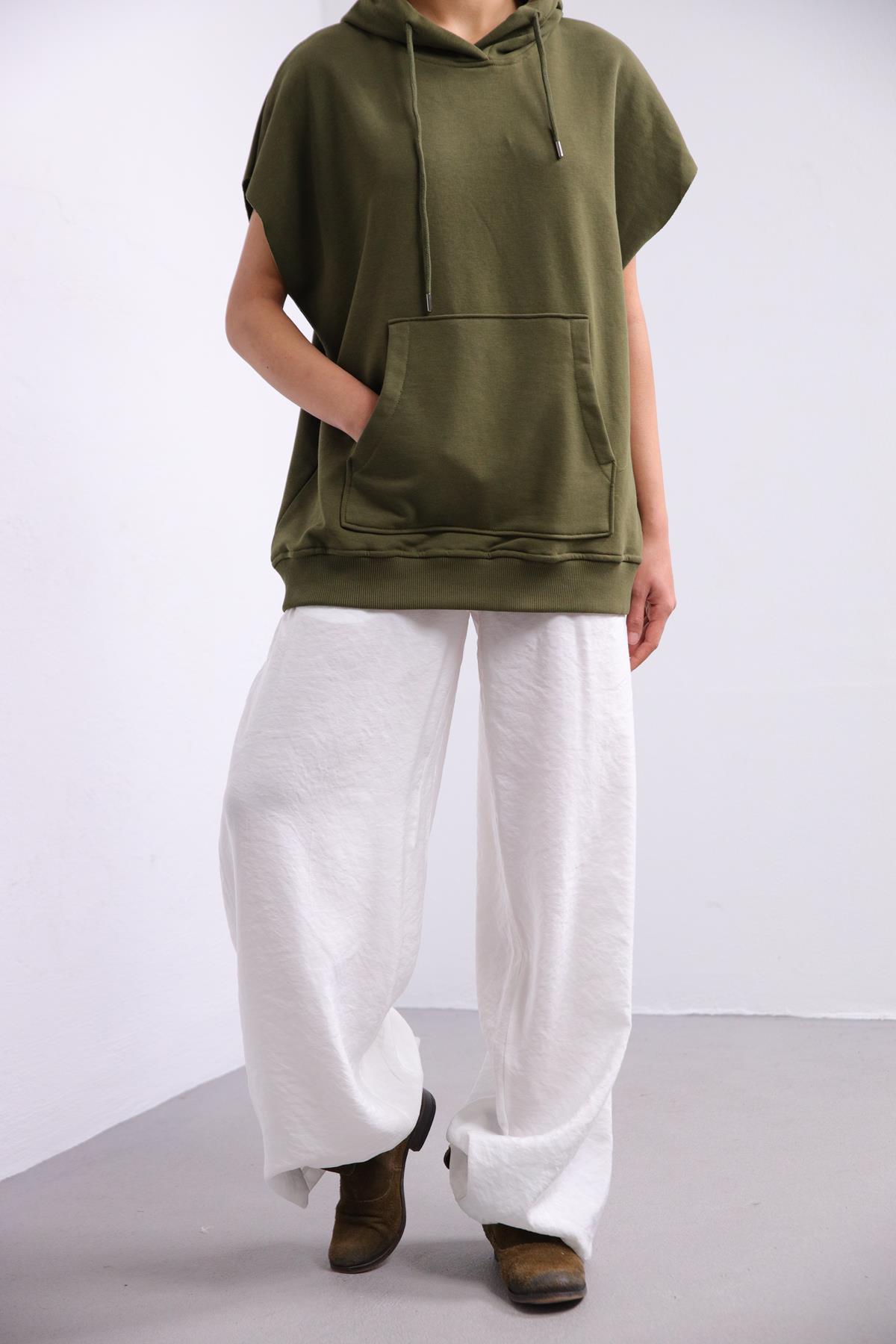 Khaki Hoodie Sweatshirt with Kangaroo Pocket Khaki Hoodie Sweatshirt with Kangaroo Pocket