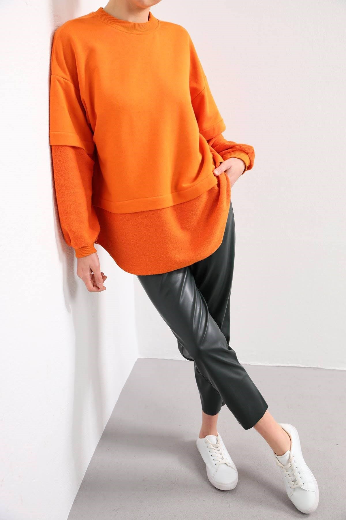 Orange Stitch Detailed Sweatshirt - Saman Butik | Shop Online Orange Stitch Detailed Sweatshirt