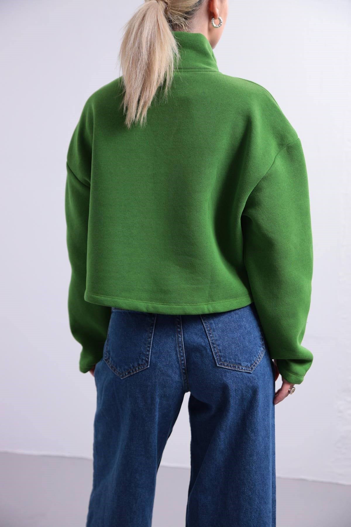  Yeşil Çıt Çıtlı Crop Sweat