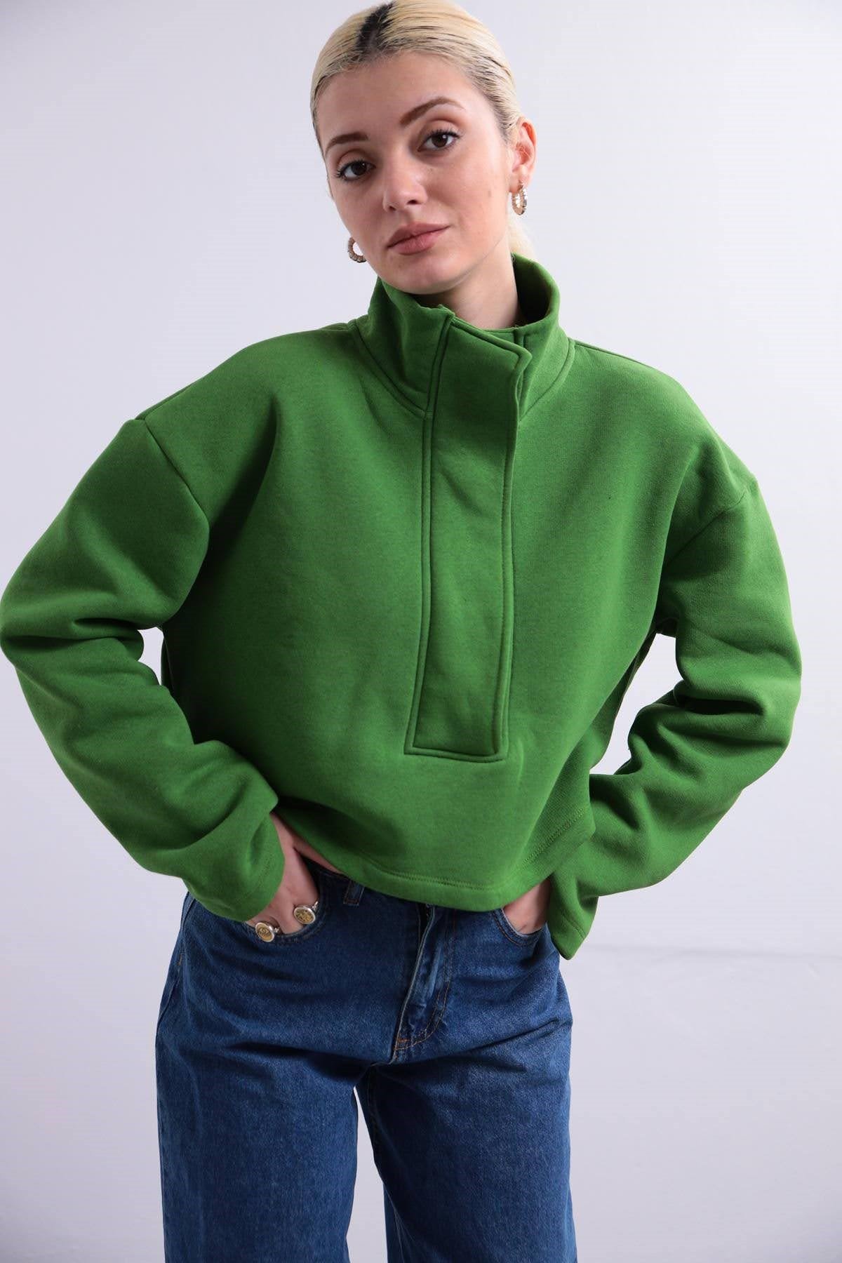  Yeşil Çıt Çıtlı Crop Sweat