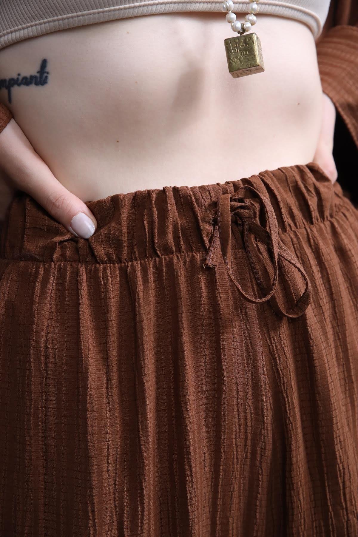  Kahverengi Gofre Uzun Kimono Takım