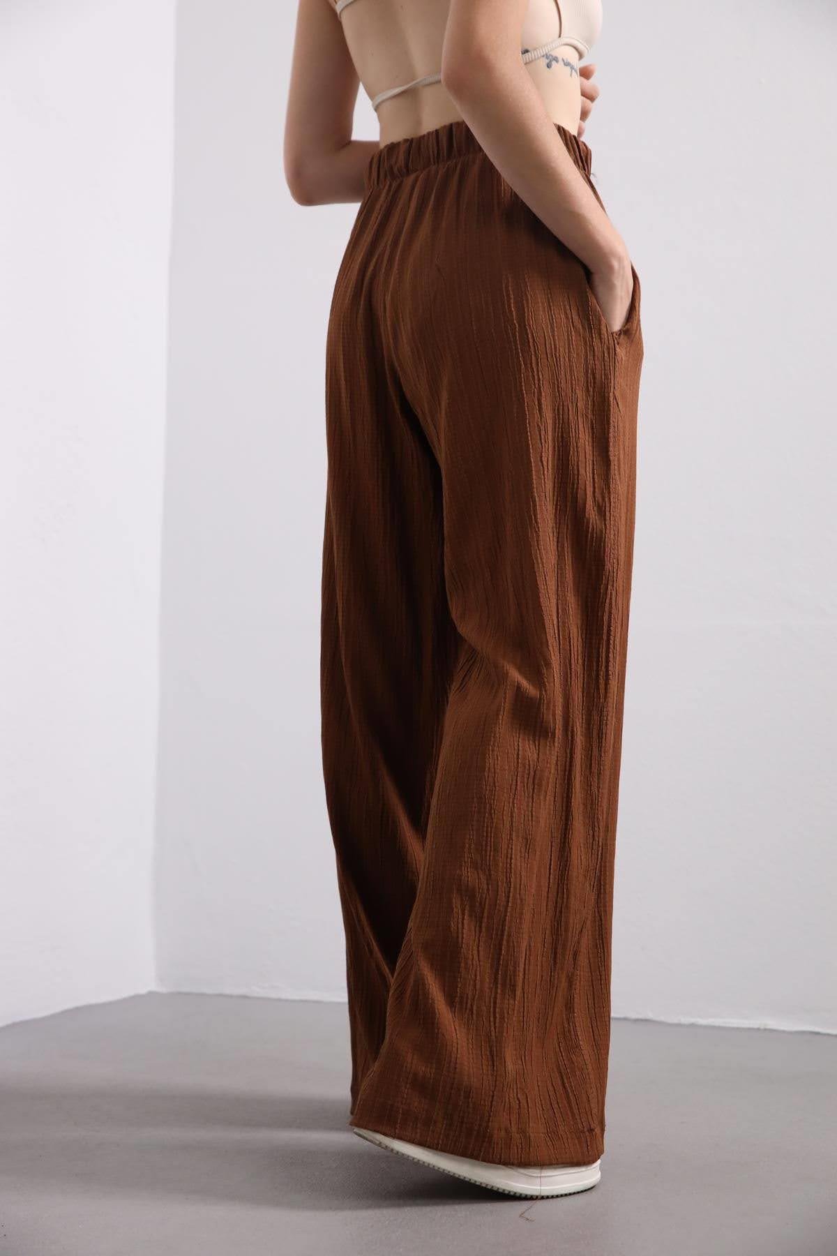  Kahverengi Gofre Uzun Kimono Takım