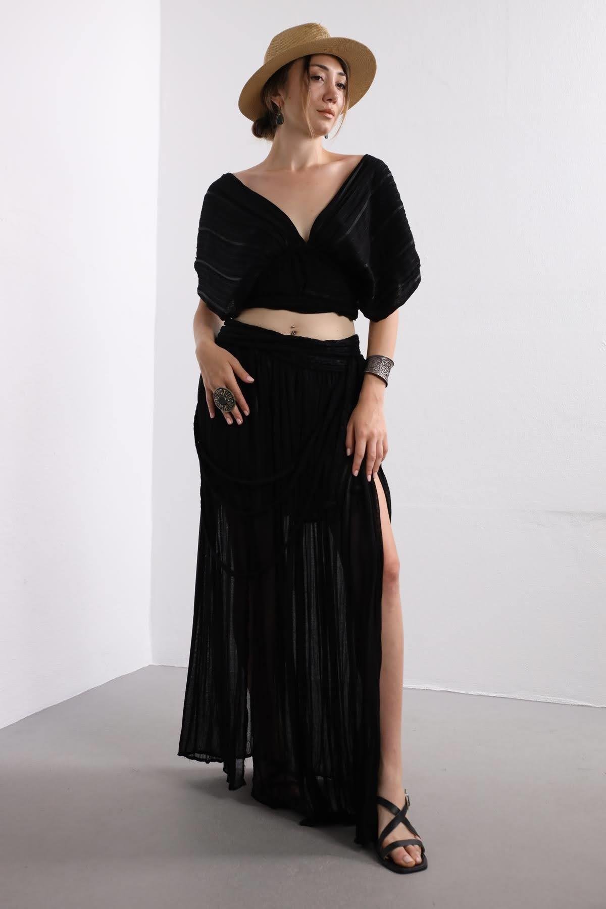 Black Wrap Top And Skirt Set Black Wrap Top And Skirt Set