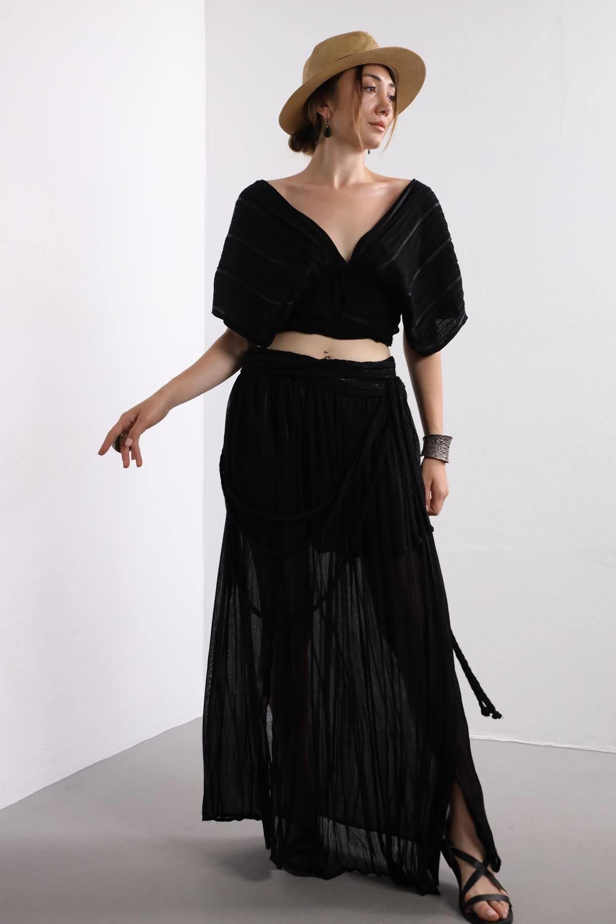 Black Wrap Top And Skirt Set Black Wrap Top And Skirt Set