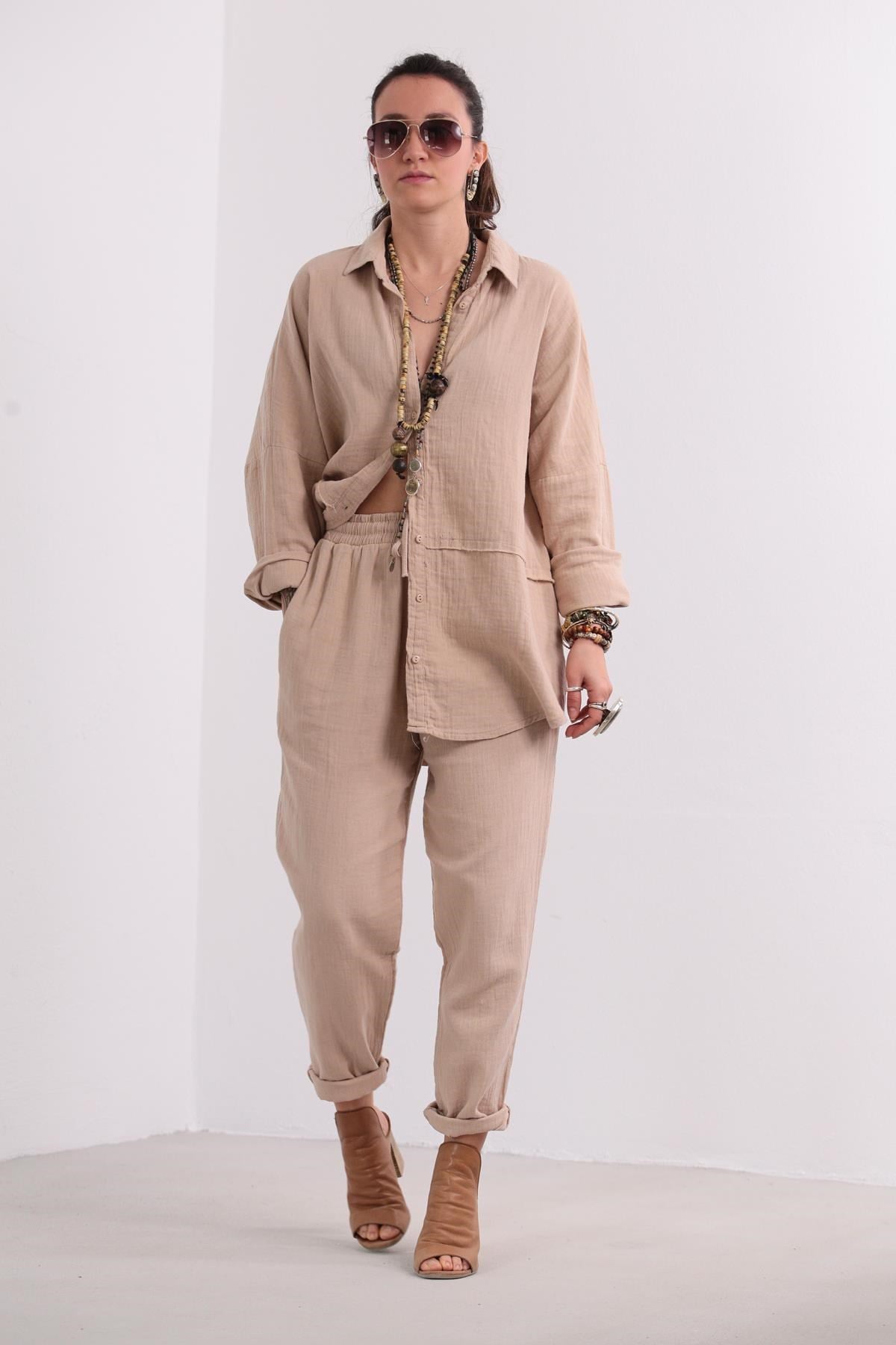 Beige Shirt and Trousers Pair - Saman Butik | Shop Online Beige Shirt and Trousers Pair
