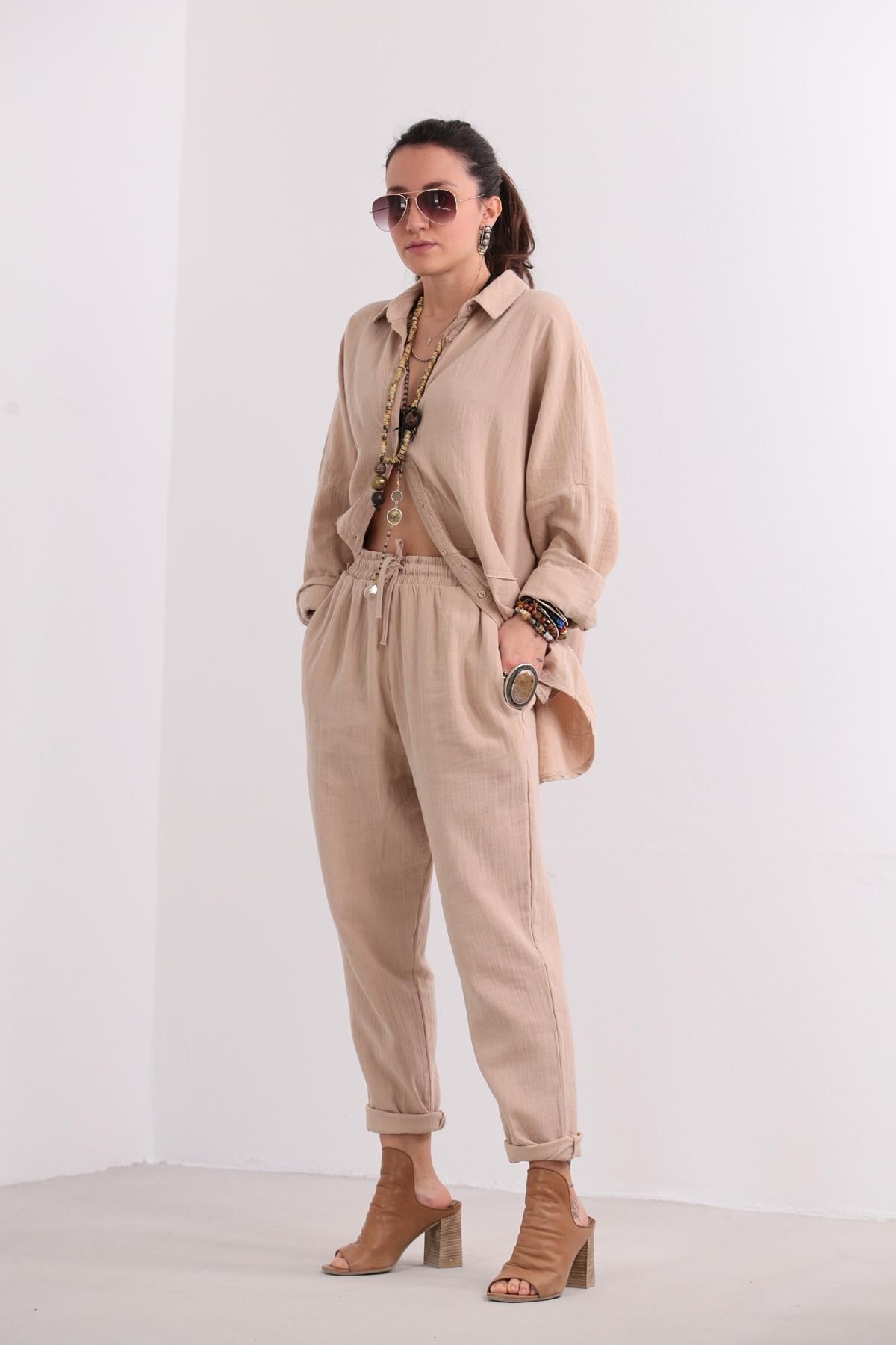 Beige Shirt and Trousers Pair - Saman Butik | Shop Online Beige Shirt and Trousers Pair