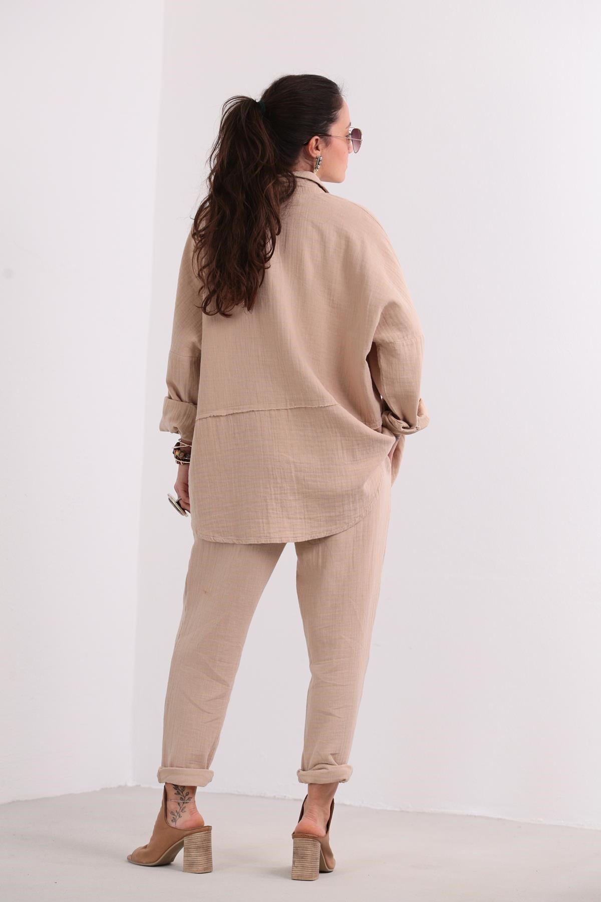 Beige Shirt and Trousers Pair - Saman Butik | Shop Online Beige Shirt and Trousers Pair