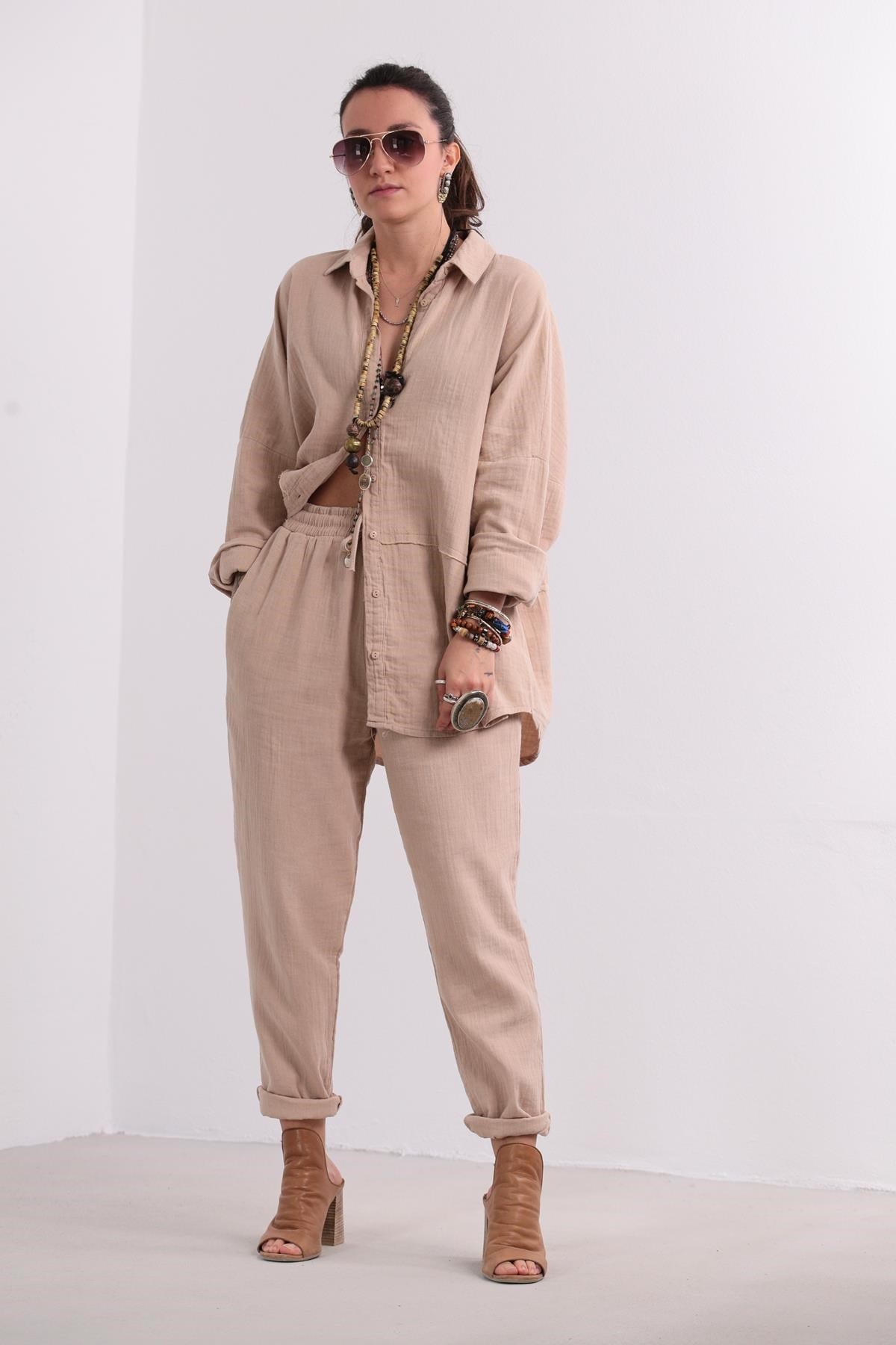 Beige Shirt and Trousers Pair - Saman Butik | Shop Online Beige Shirt and Trousers Pair