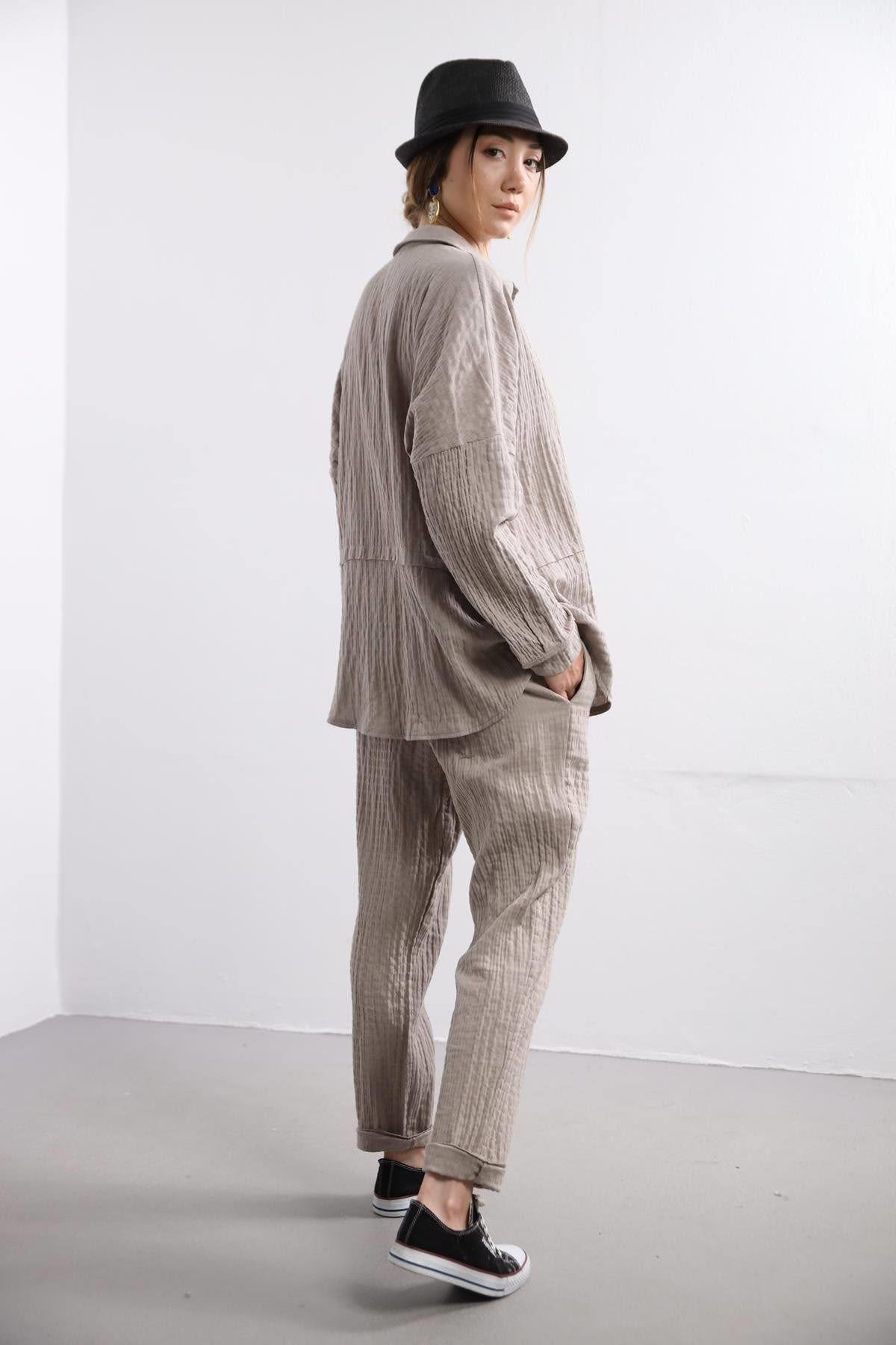  Vizon Rengi Gömlek ve Pantolon Takım