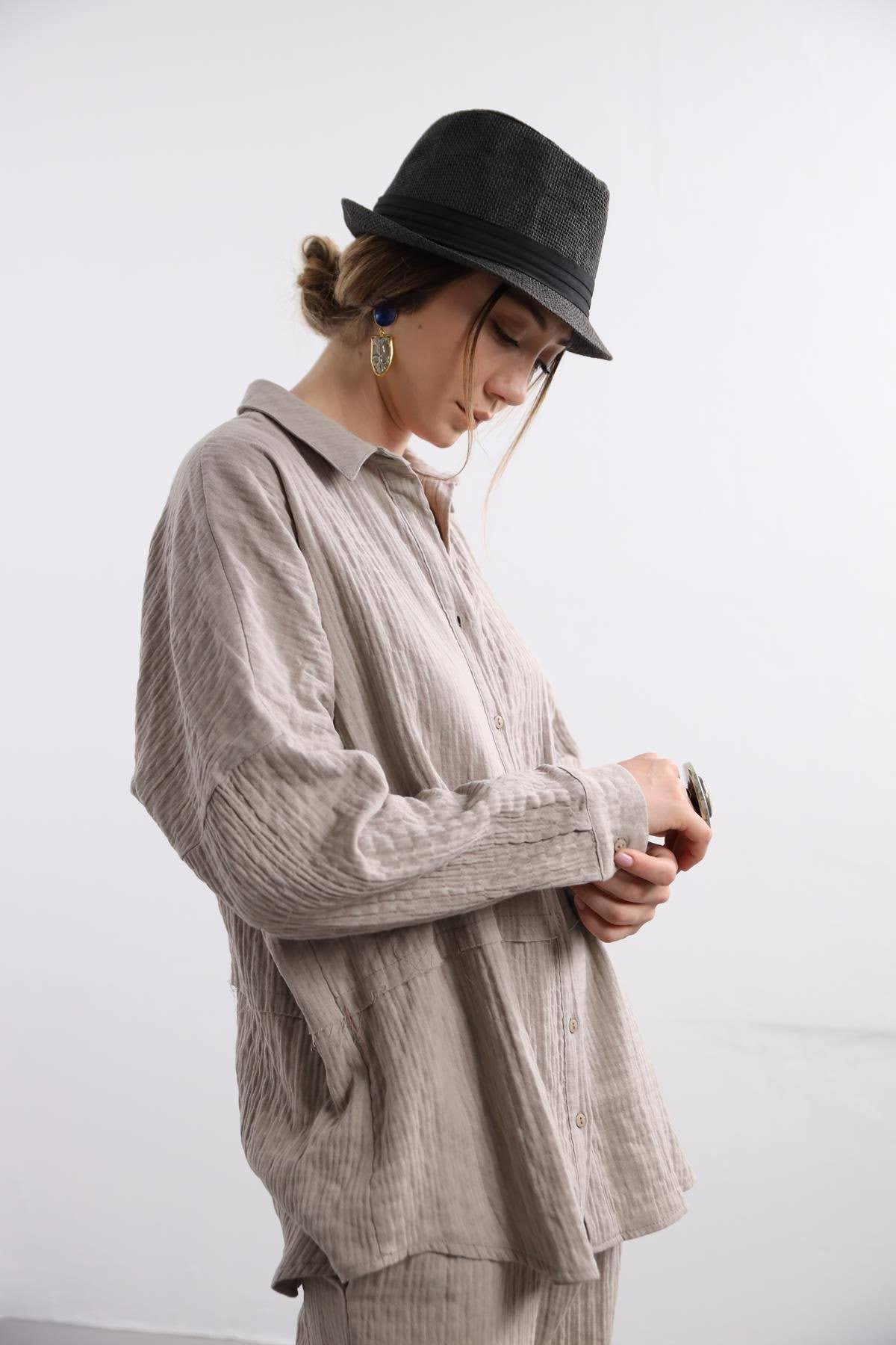  Vizon Rengi Gömlek ve Pantolon Takım