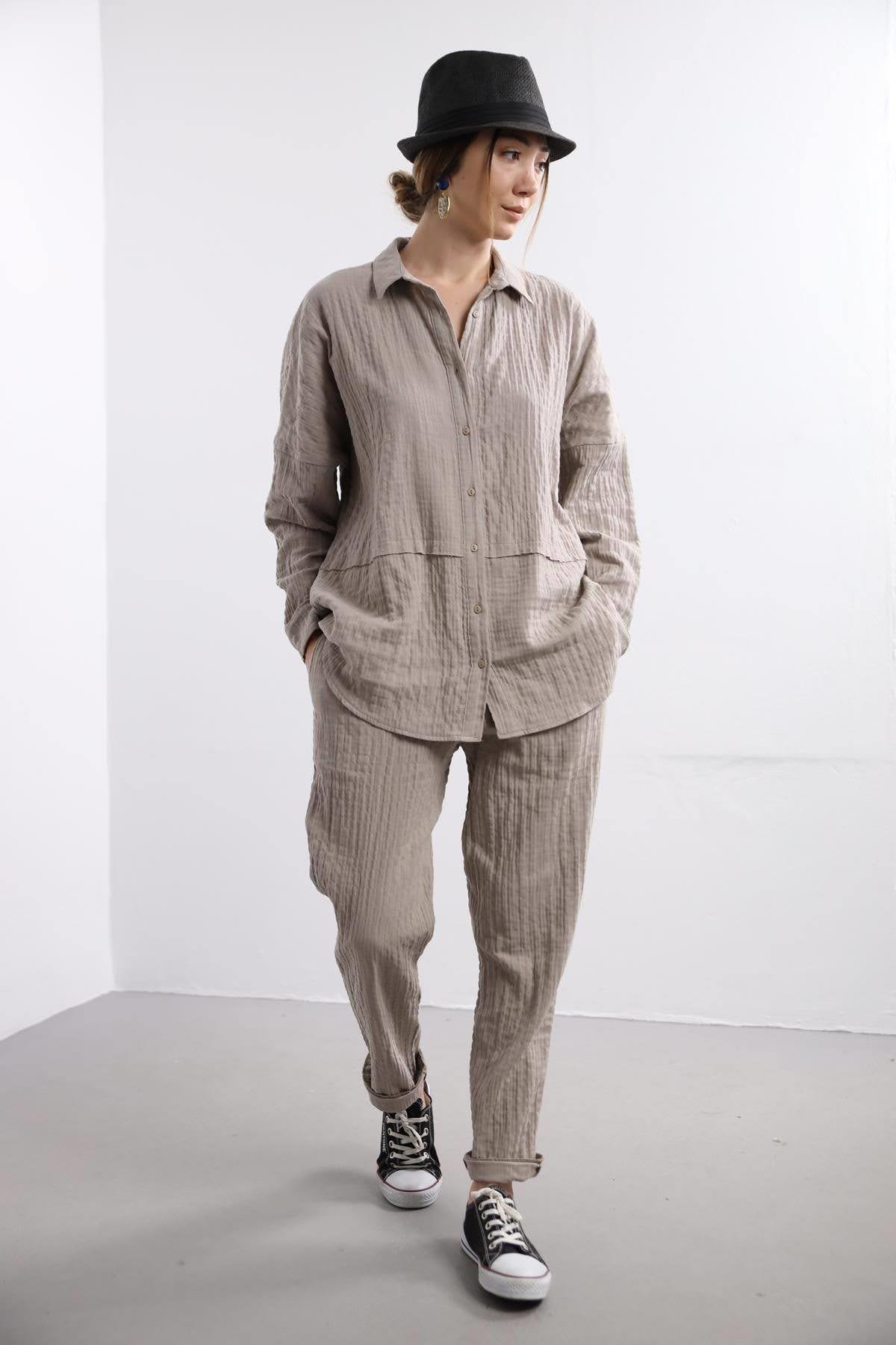  Vizon Rengi Gömlek ve Pantolon Takım