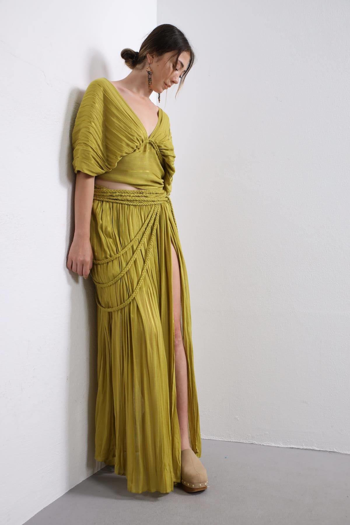 Oil Green Wrap Top And Skirt Set Oil Green Wrap Top And Skirt Set