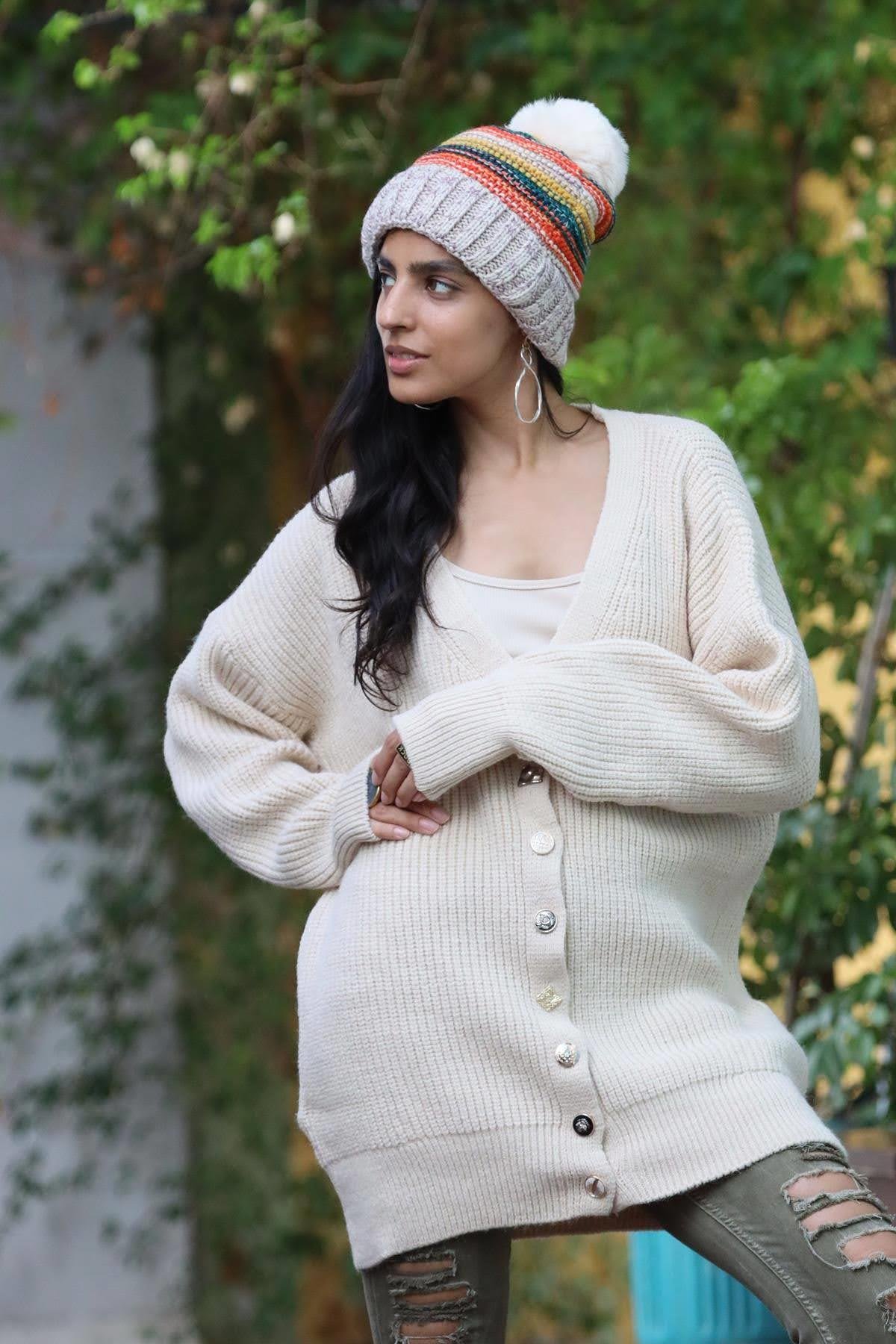 Taş Rengi Düğmeleri Farklı Fitilli Triko Hırka