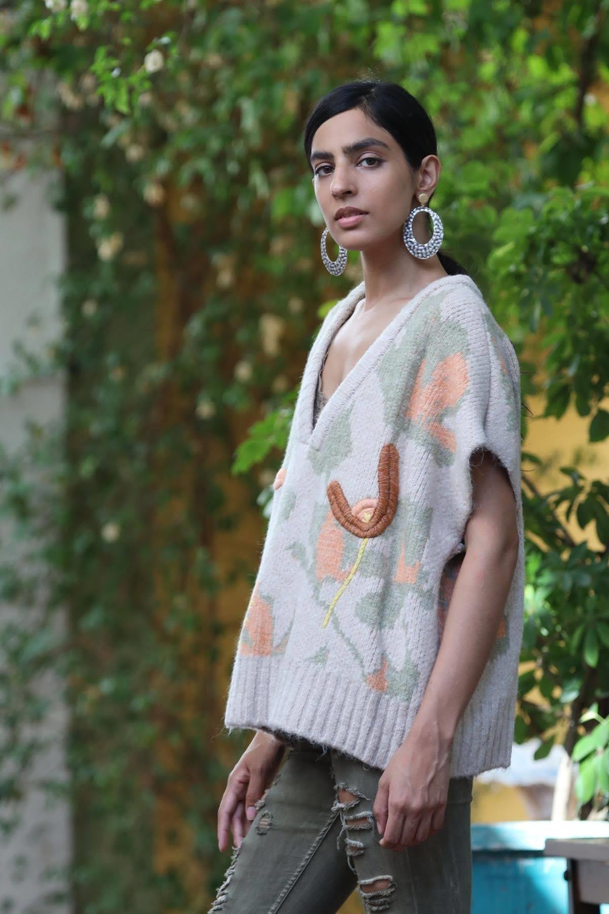 Beige Embossed Pullover