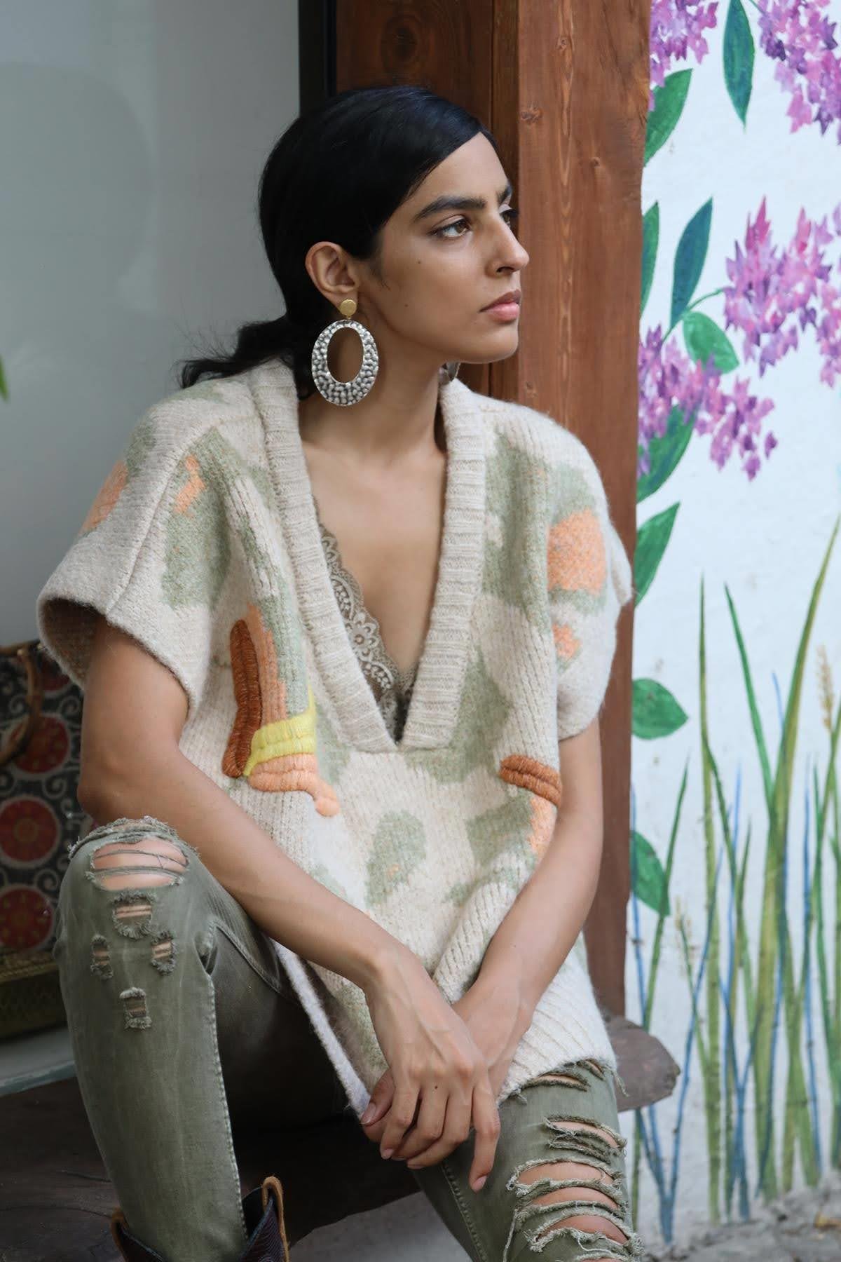 Beige Embossed Pullover