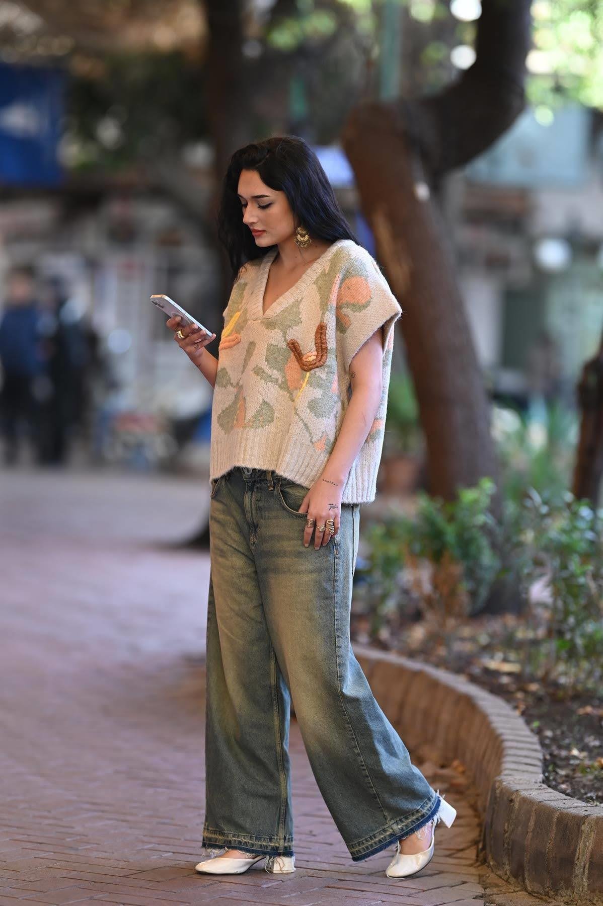 Beige Embossed Pullover