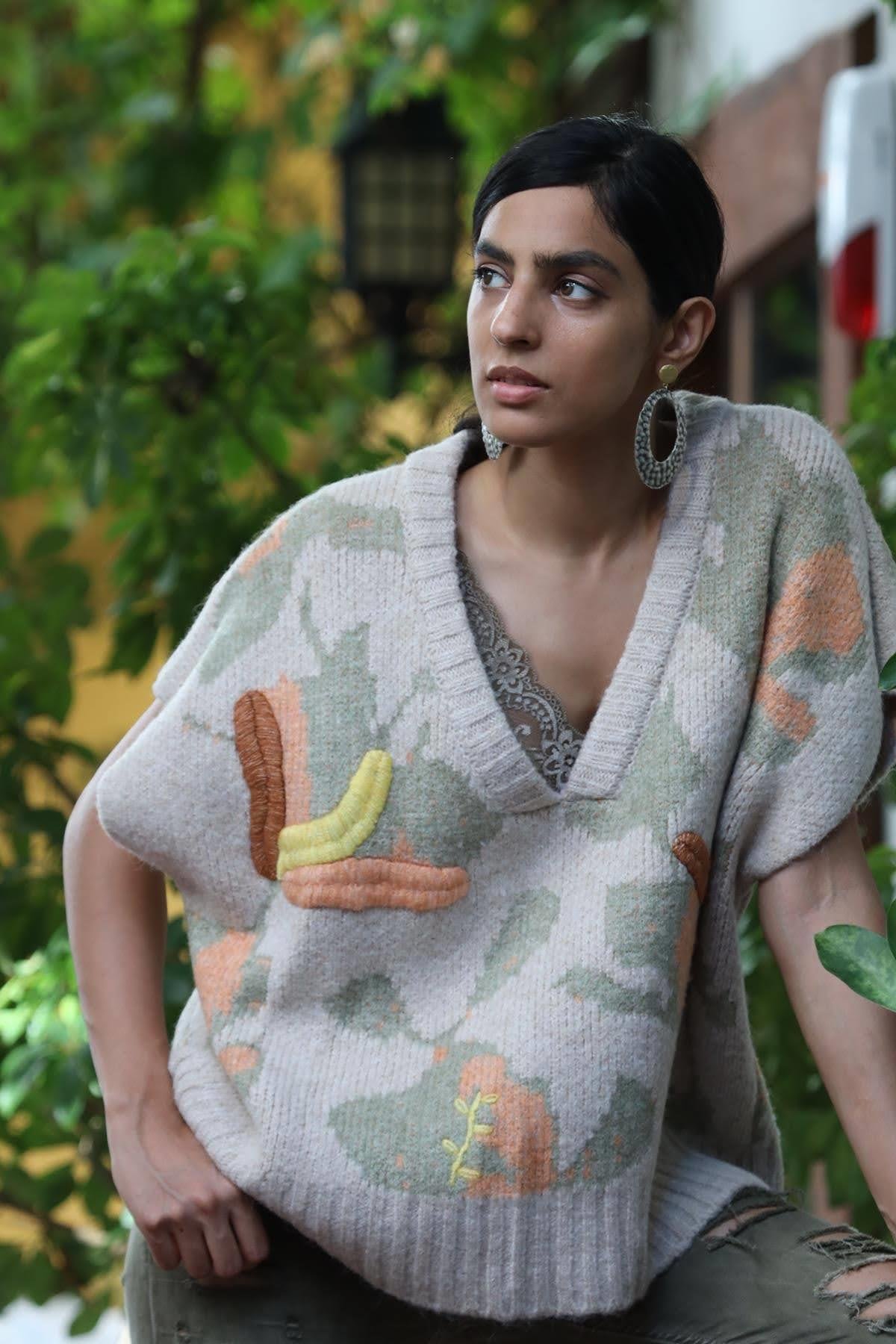 Beige Embossed Pullover