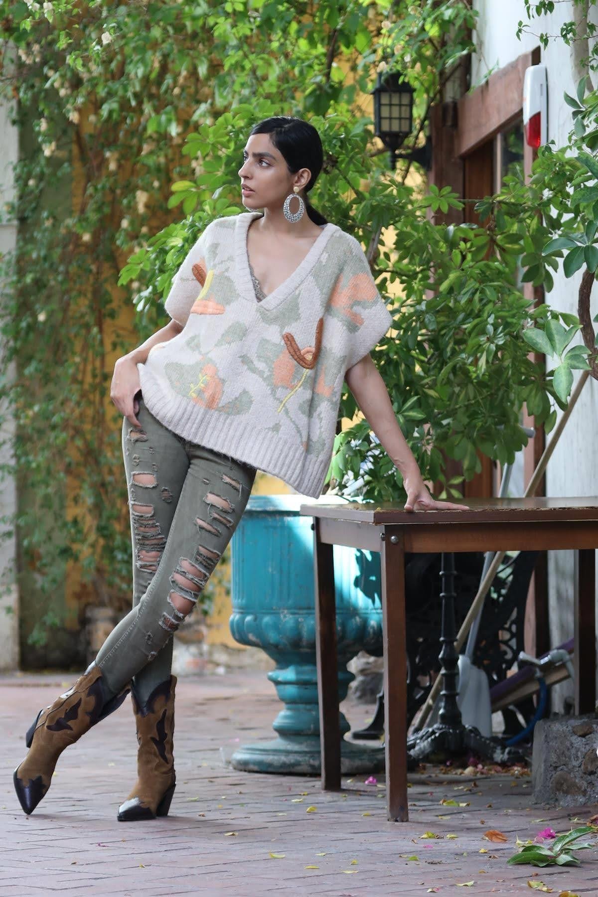 Beige Embossed Pullover