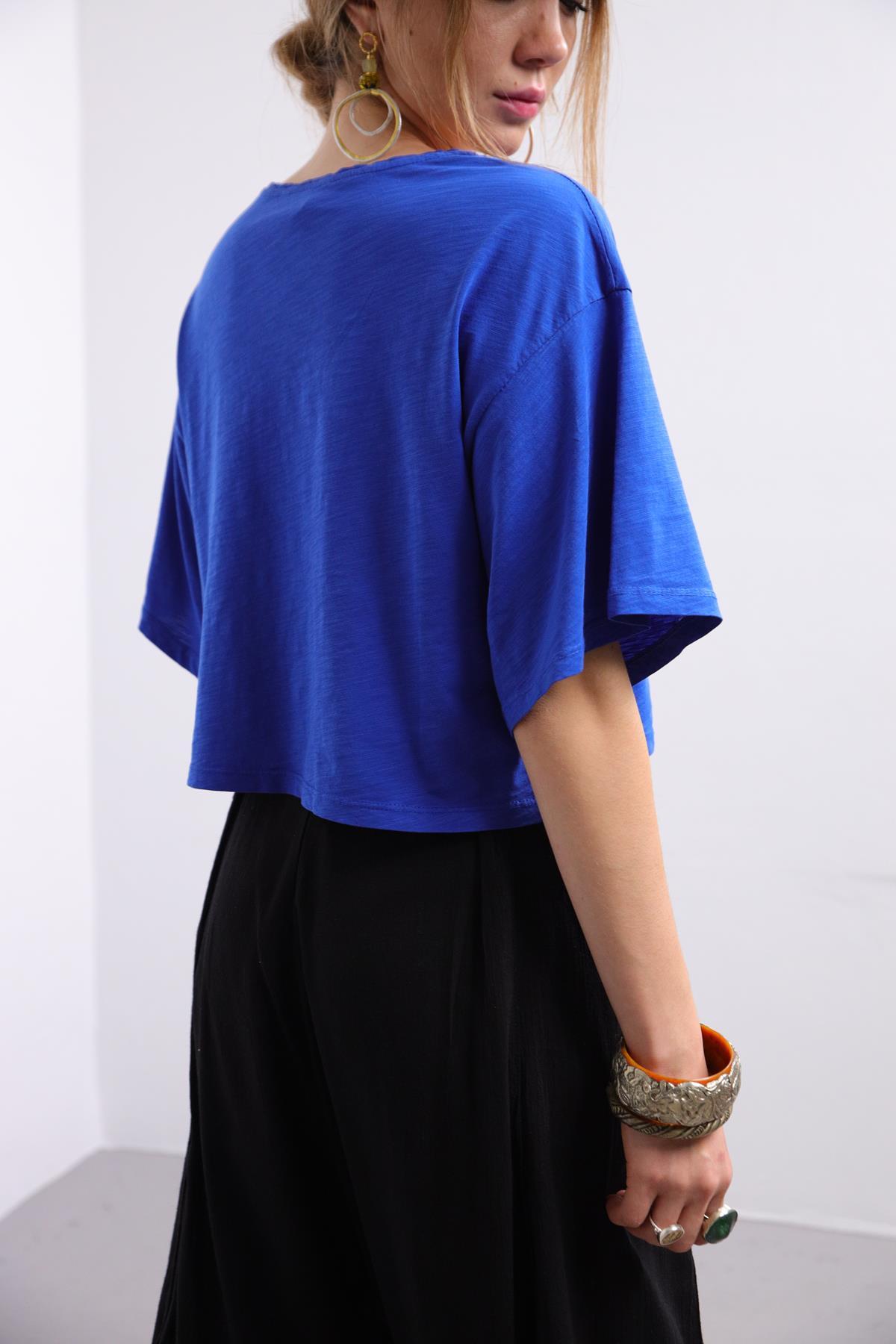  Saks Mavisi Kısa Tshirt